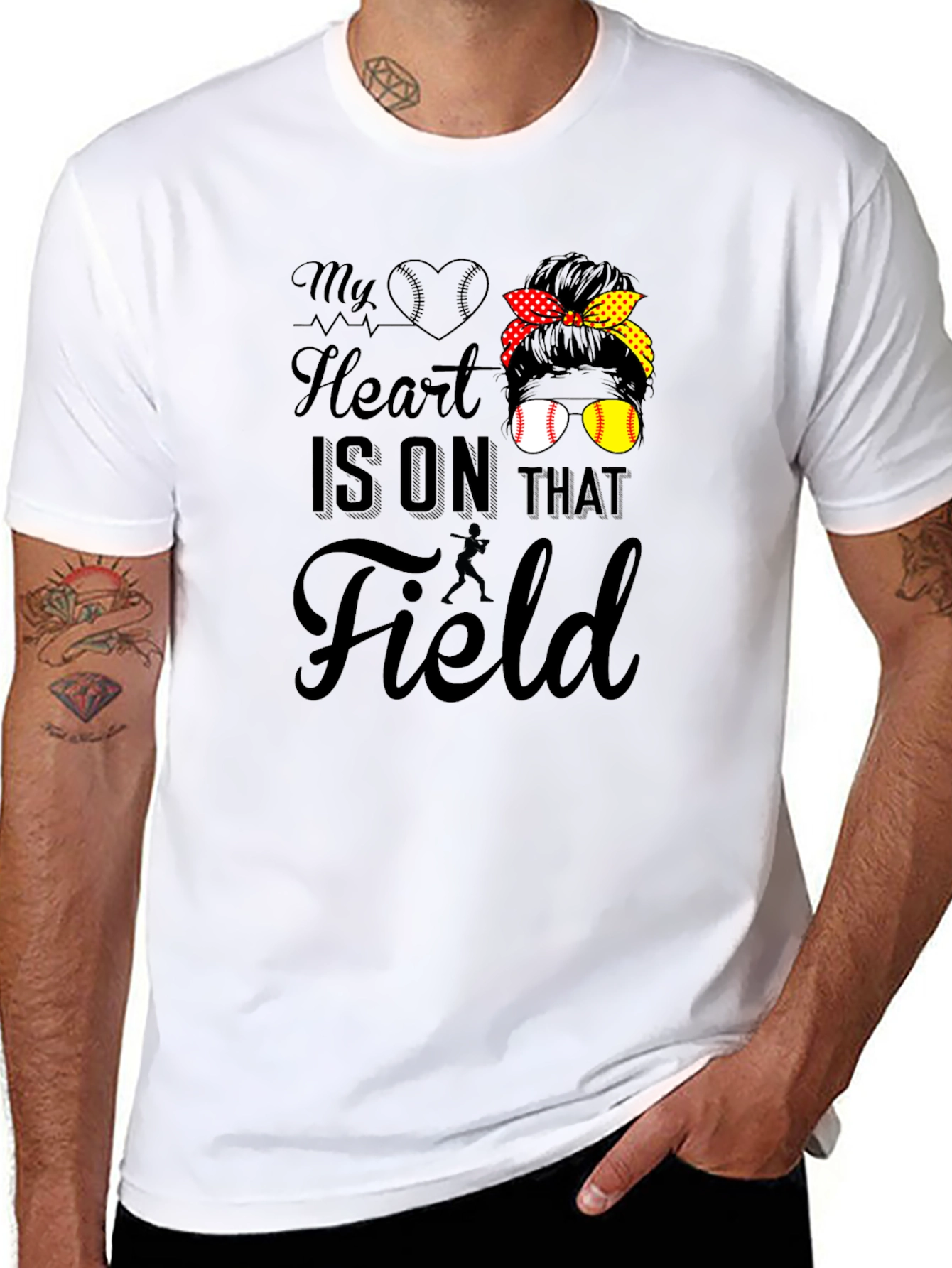 Black My Heart Is On That Field T-Shirt - Baseball Mom Tee view 8