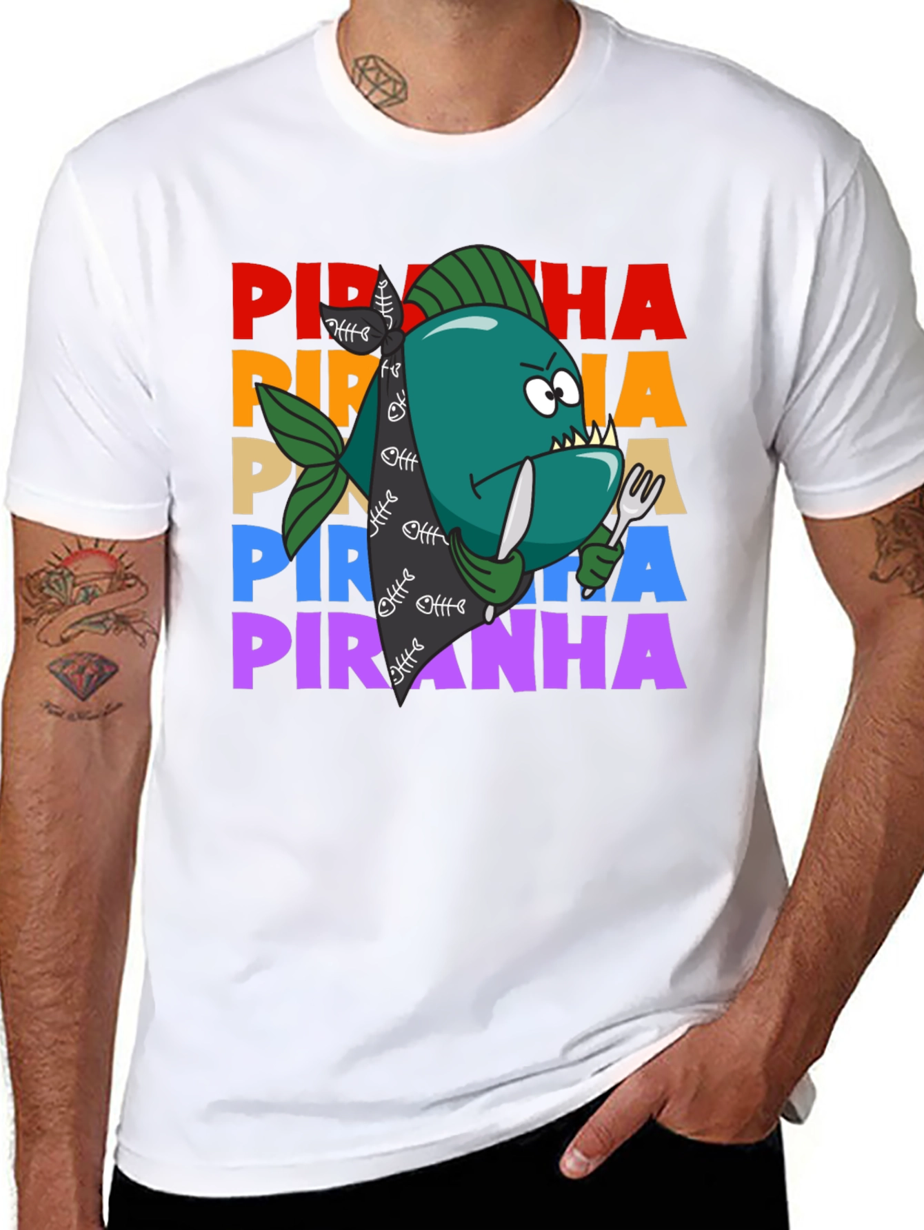 Black Piranha Graphic T-Shirt - Funny Fish Design view 8