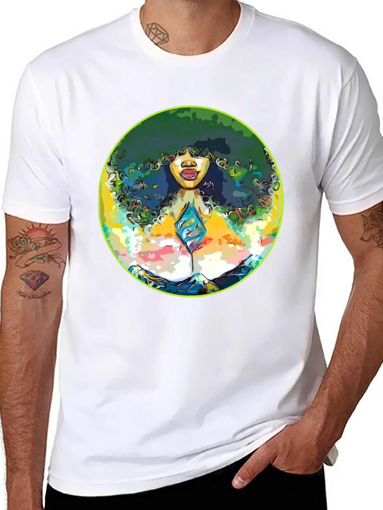Black Afro Woman Graphic Tee - Artistic Portrait T-Shirt view 8