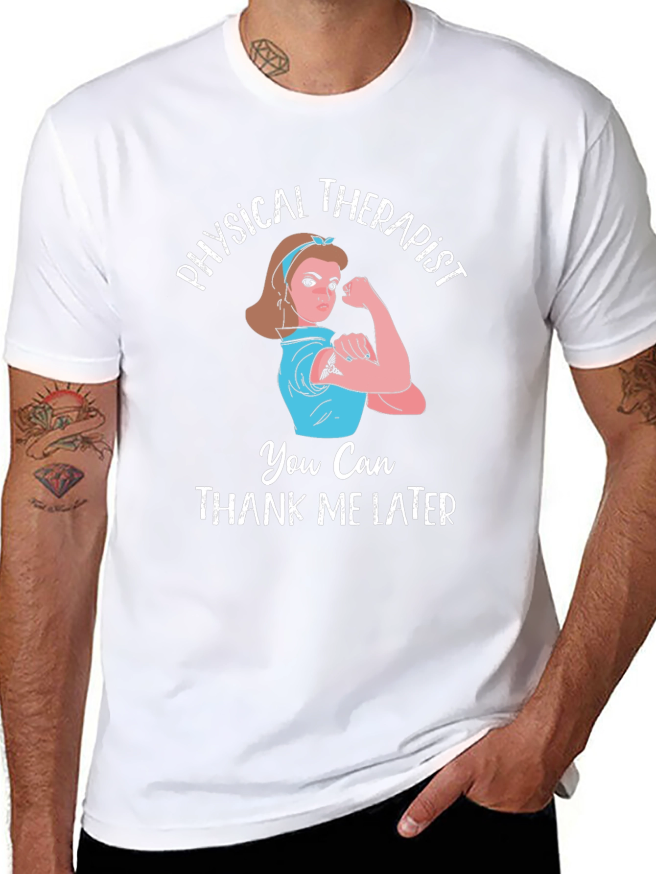 Black Physical Therapist T-Shirt | Rosie the Riveter Design view 8