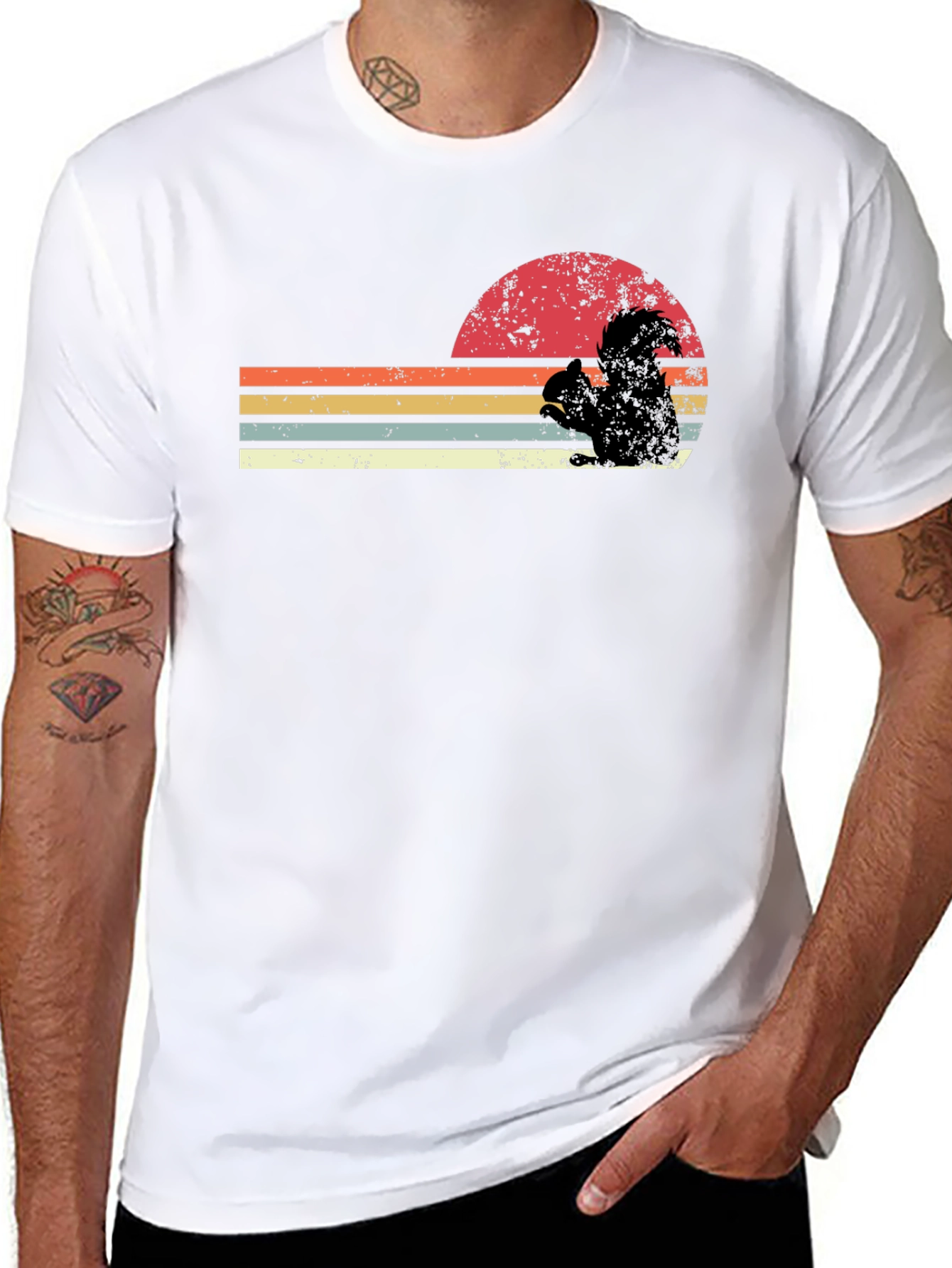 Black Retro Squirrel Sunset Graphic Tee - Black view 8