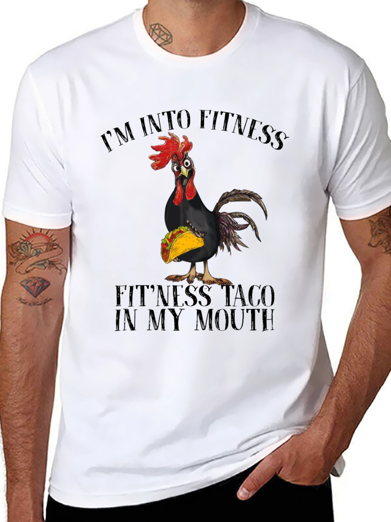 Black Fitness Taco Chicken Graphic Tee view 8