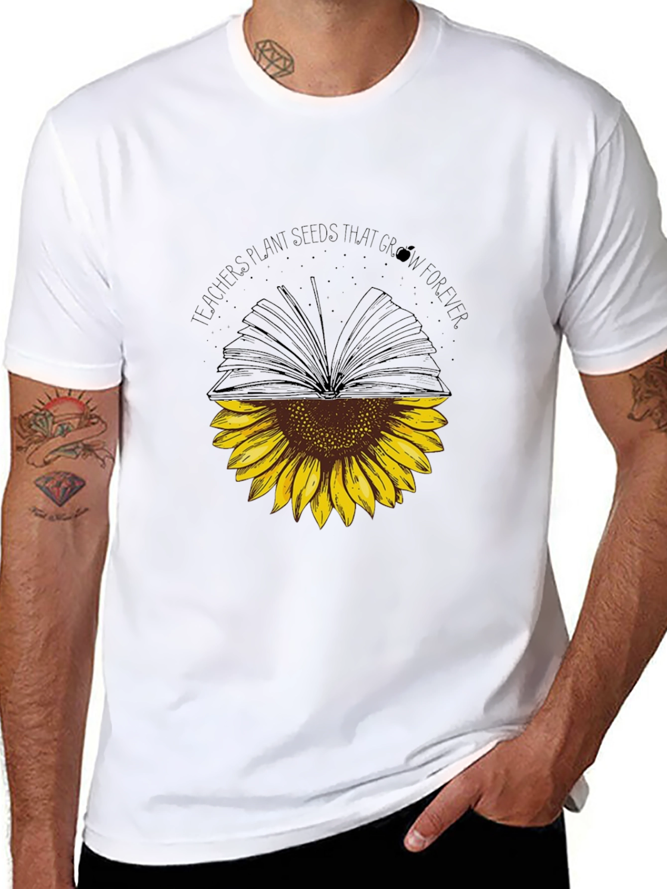 Black Teacher's Plant Seeds Sunflower Book T-Shirt view 8