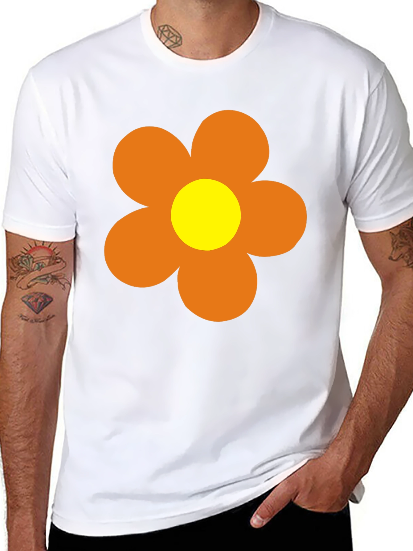 Black Retro Flower Power T-Shirt - 60s 70s Style view 8