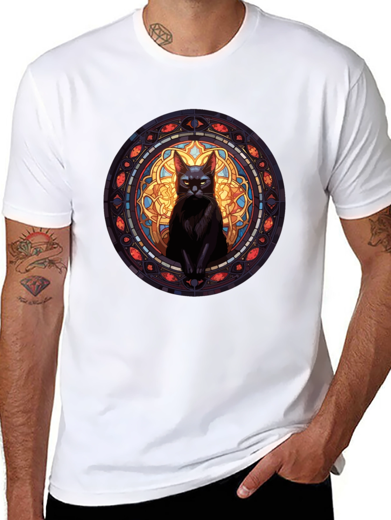 Black Stained Glass Cat Graphic Tee view 8