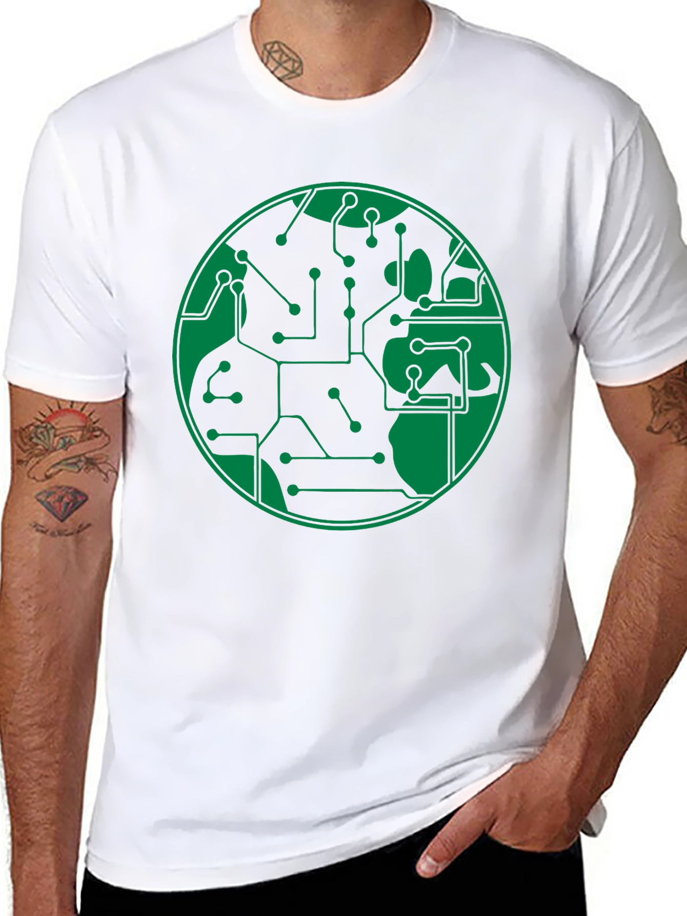 Black Circuit Board Earth Graphic T-Shirt - Black view 8