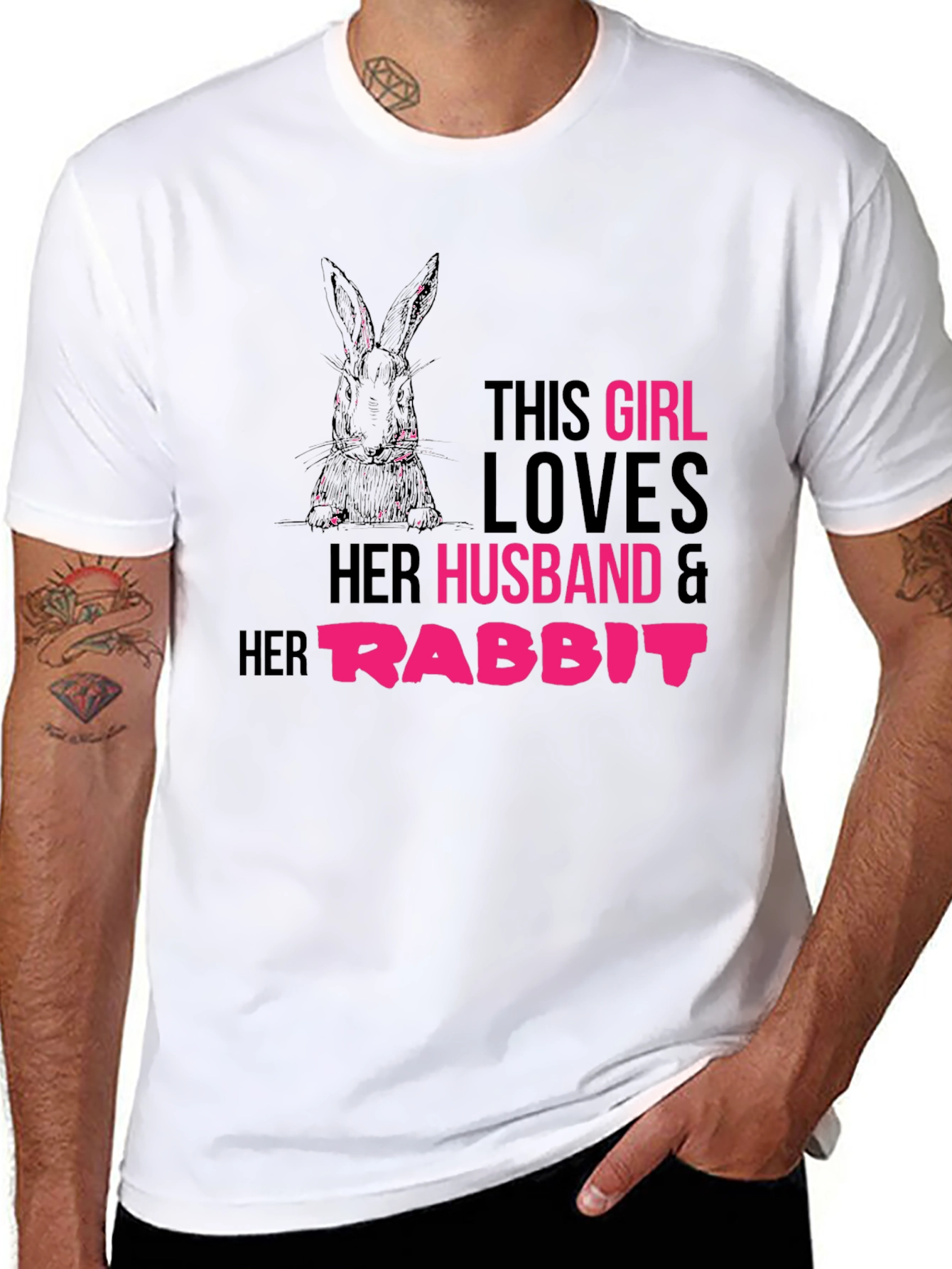 Black Girl Loves Husband and Rabbit T-Shirt view 8