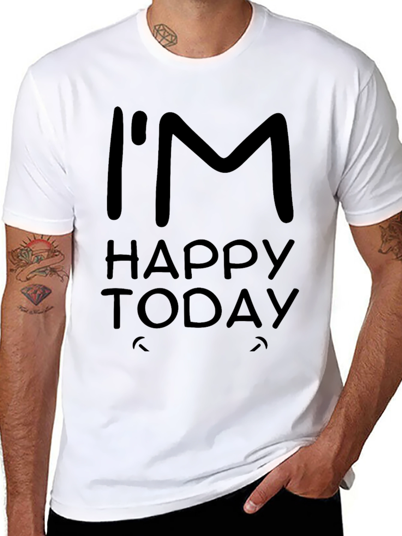 Black I'm Happy Today Black T-Shirt view 8