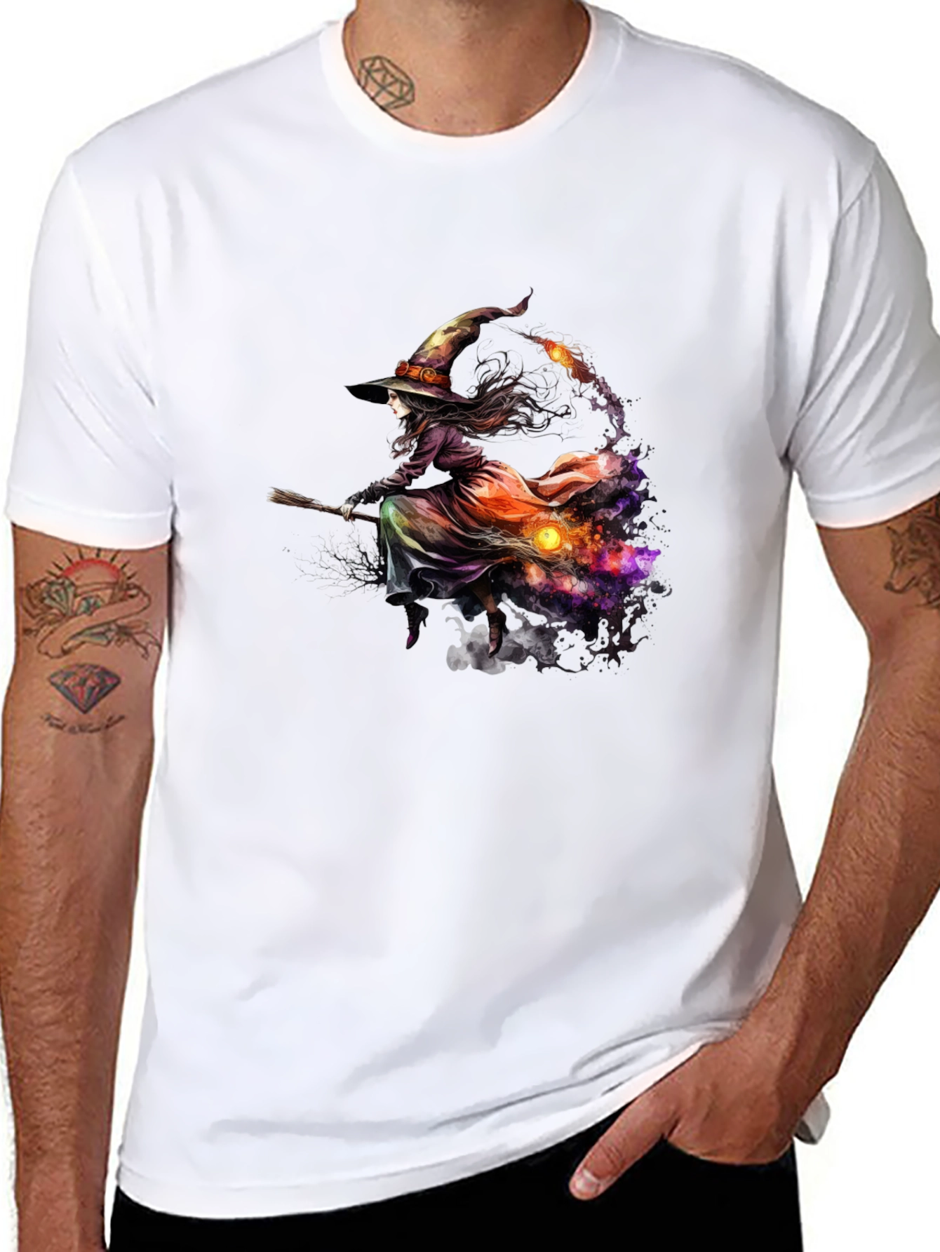Black Witch Broom Halloween T-Shirt view 8