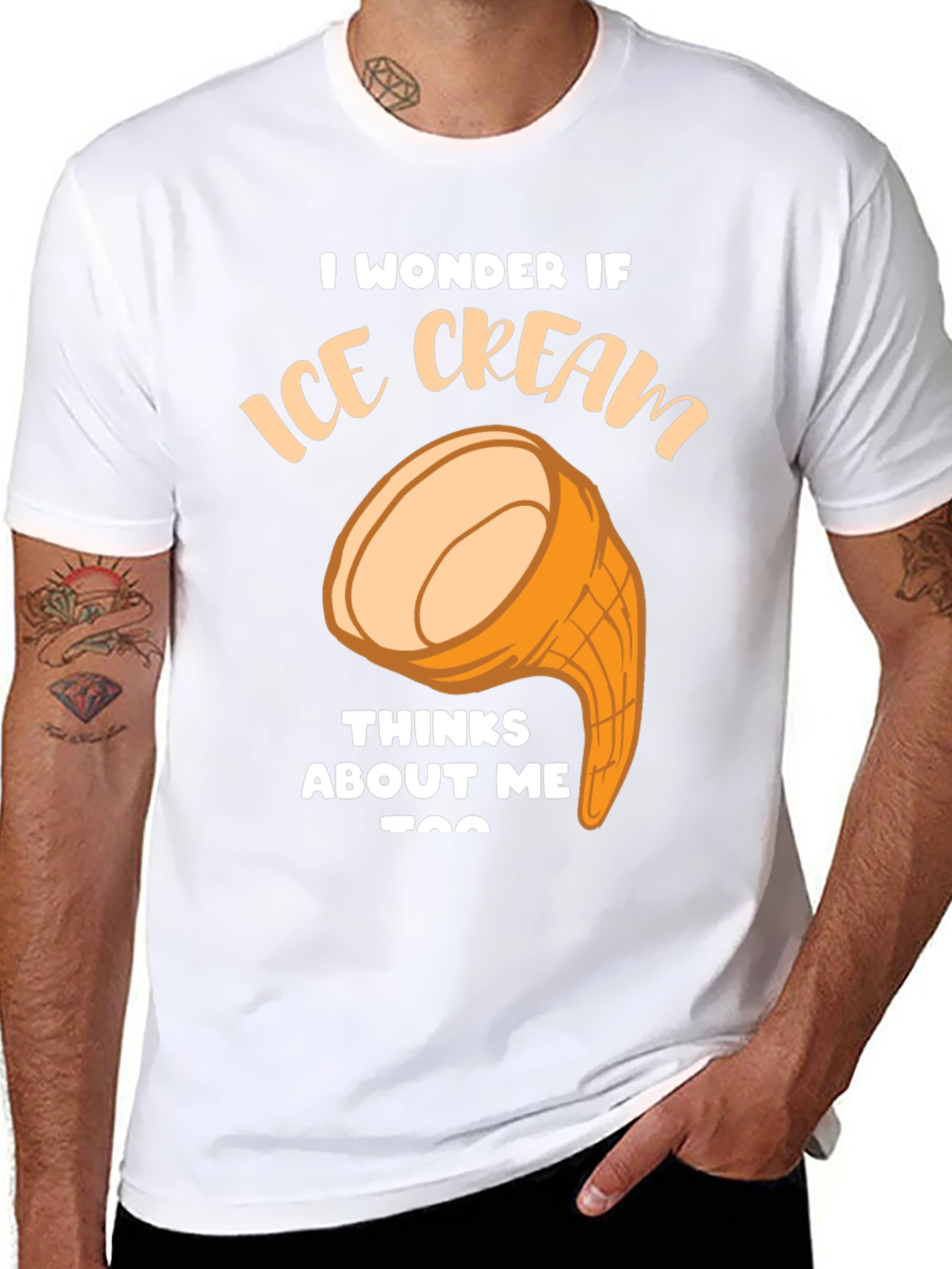Black Ice Cream Thinks About Me Funny Graphic T-Shirt view 8