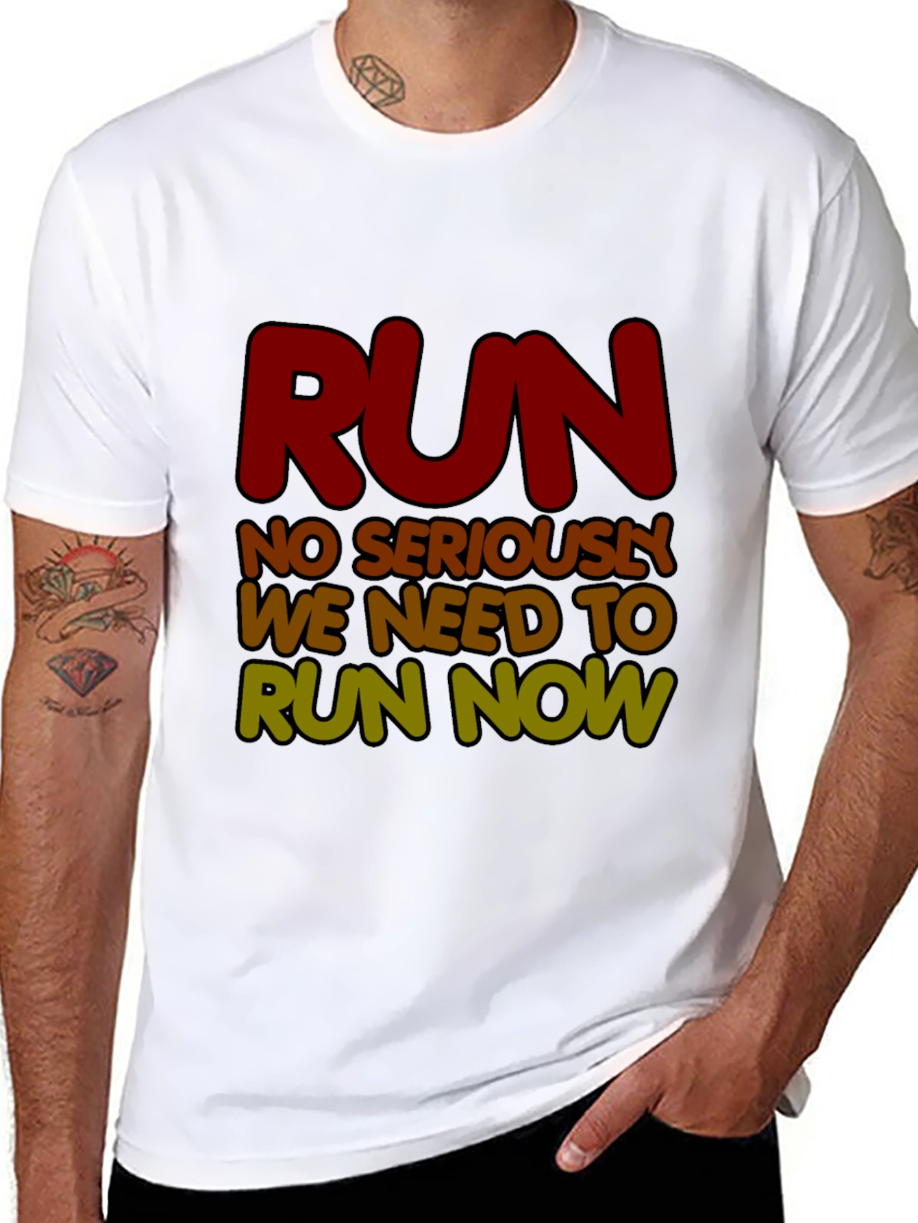 Black Run Now Graphic Tee - Funny Running Shirt view 8