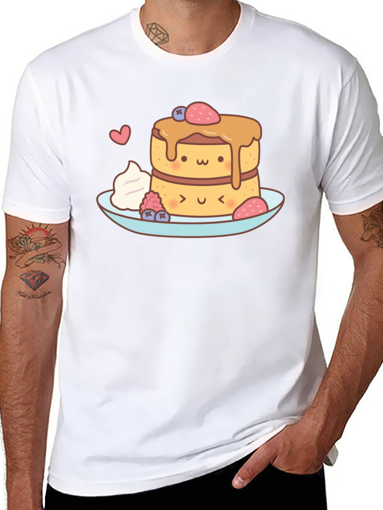 Black Kawaii Pancakes Graphic Tee - Sweet Treat Shirt view 8