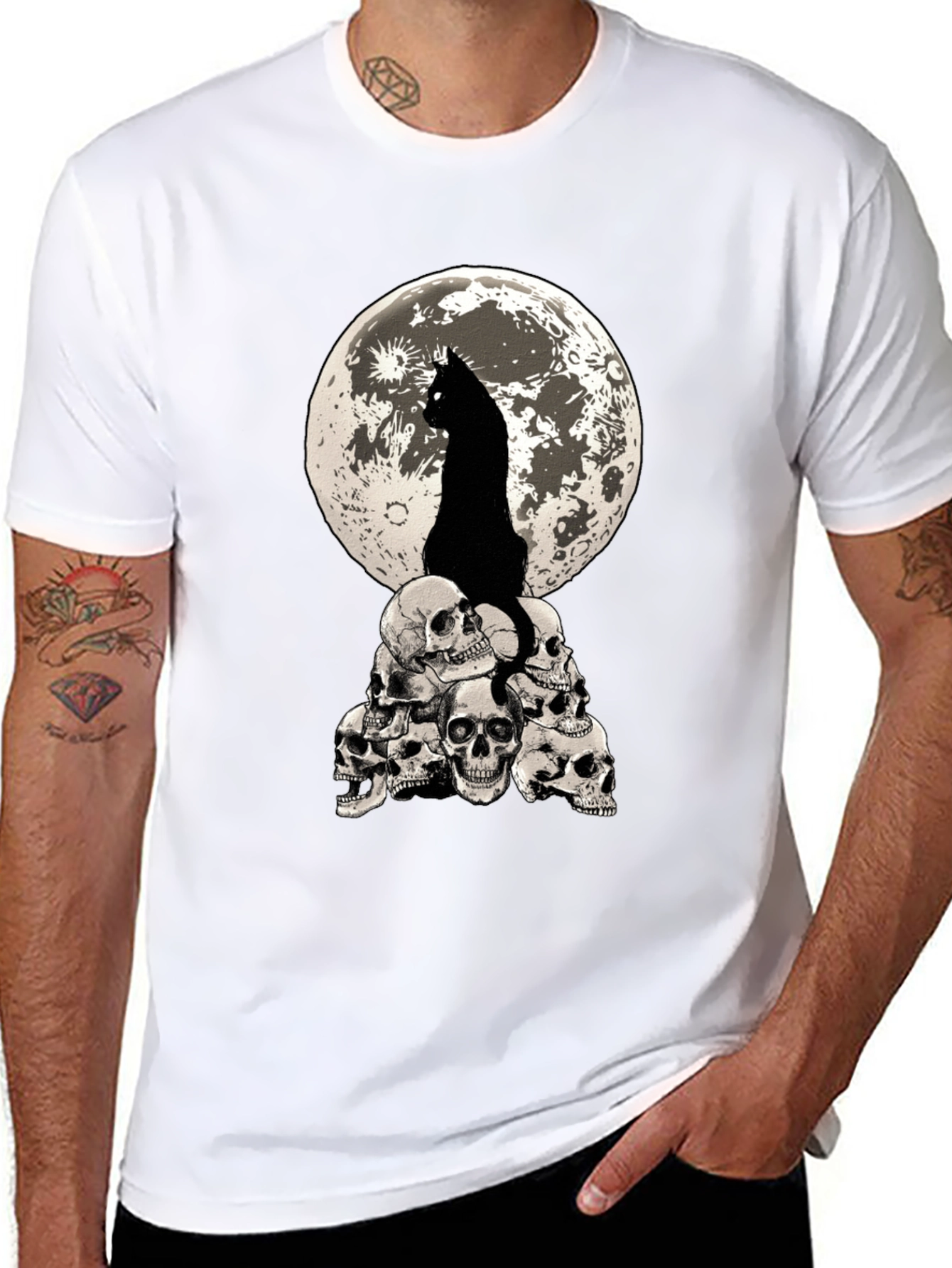 Black Cat Moon Skulls Graphic Tee view 8