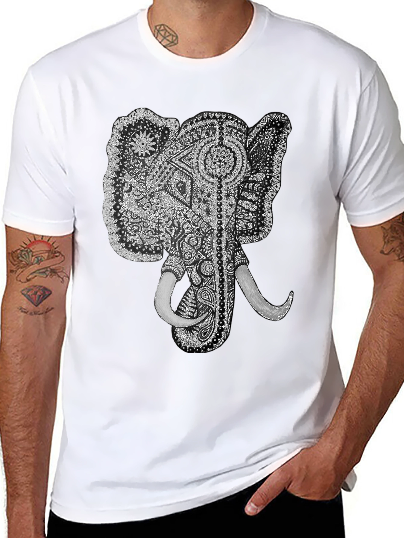 Black Elephant Graphic Tee - Black Cotton T-Shirt view 8