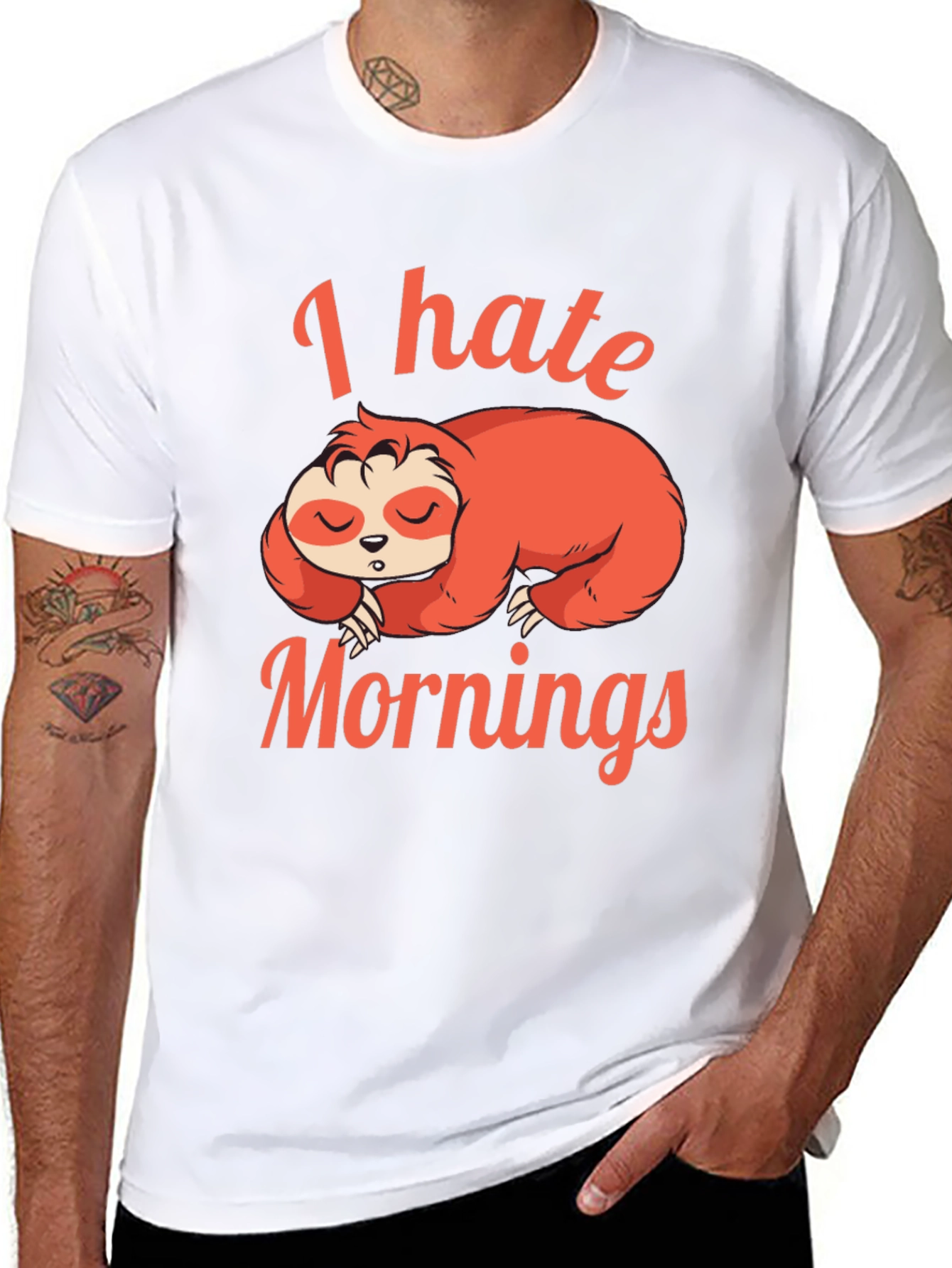 Black I Hate Mornings Sloth Graphic T-Shirt view 8