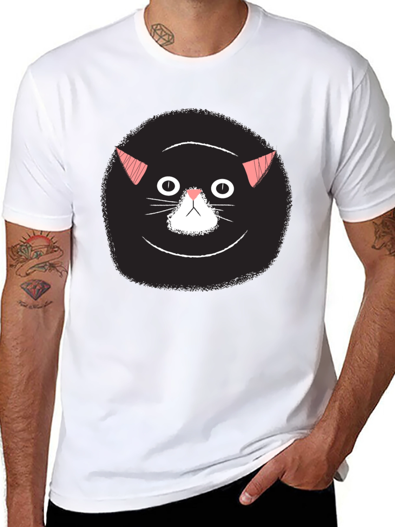 Black Funny Black Cat Face Graphic T-Shirt view 8