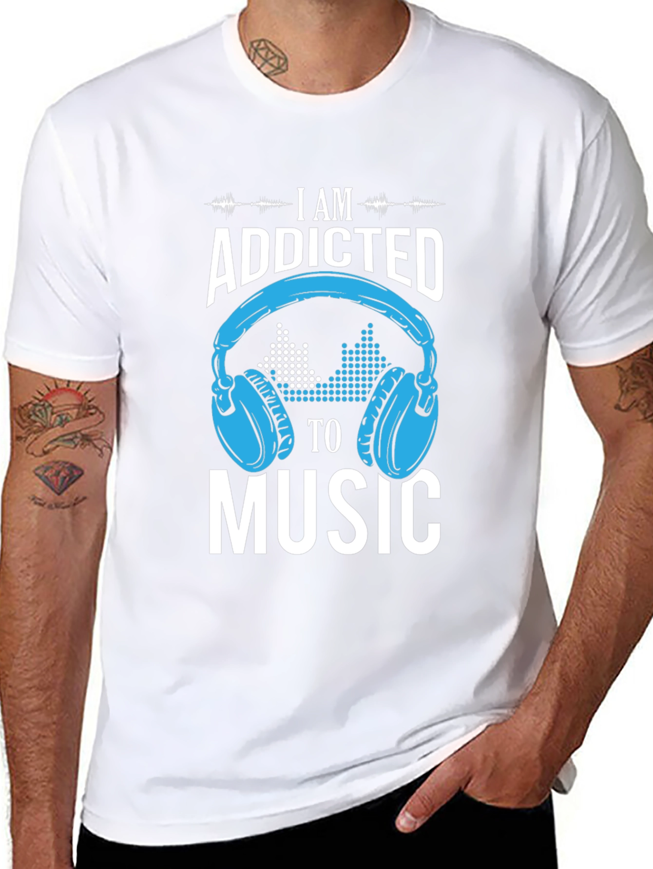 Black Addicted to Music Graphic Print T-Shirt view 8