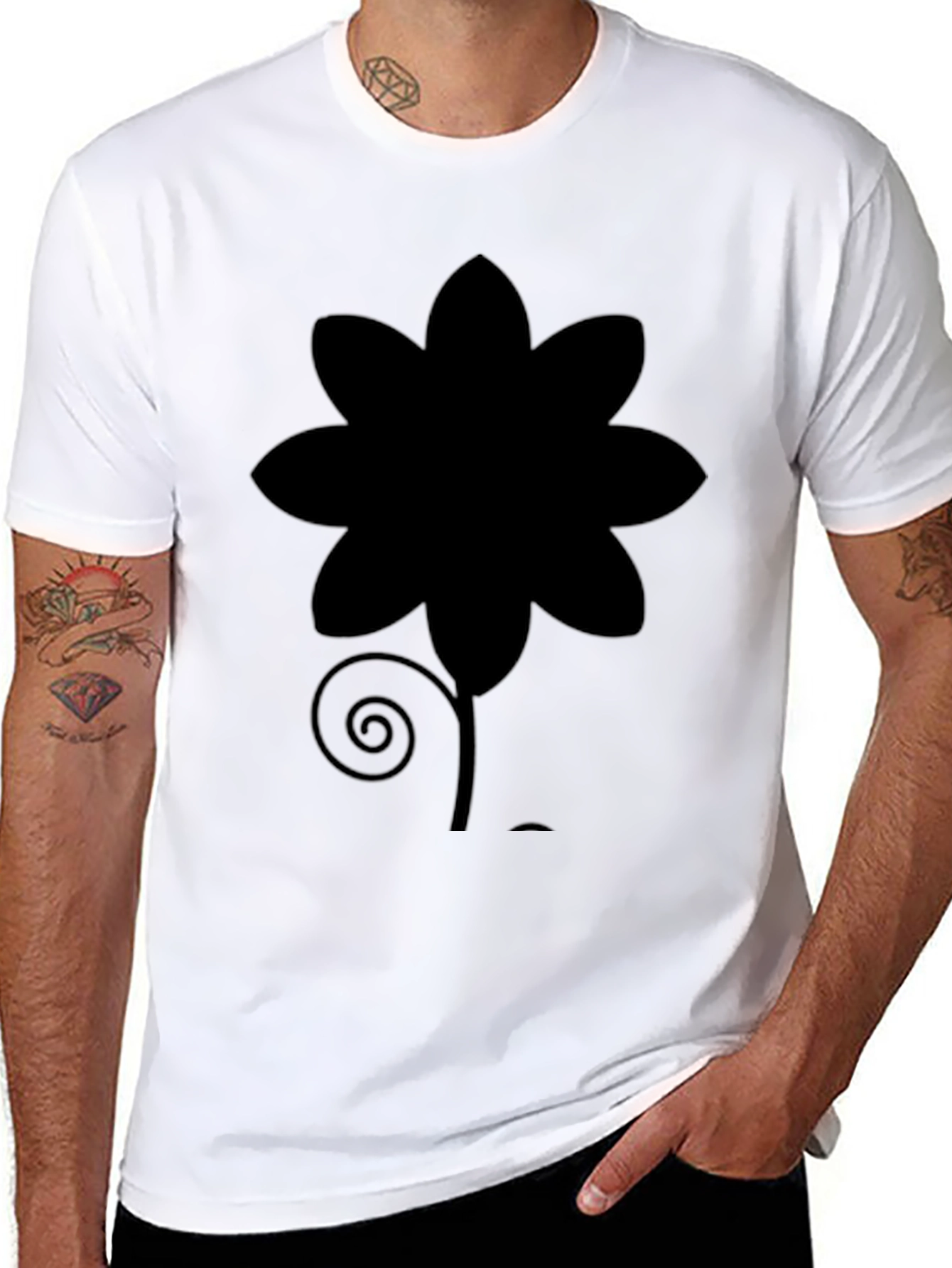 Black Black Flower Graphic Tee - Soft Cotton Casual Shirt view 8