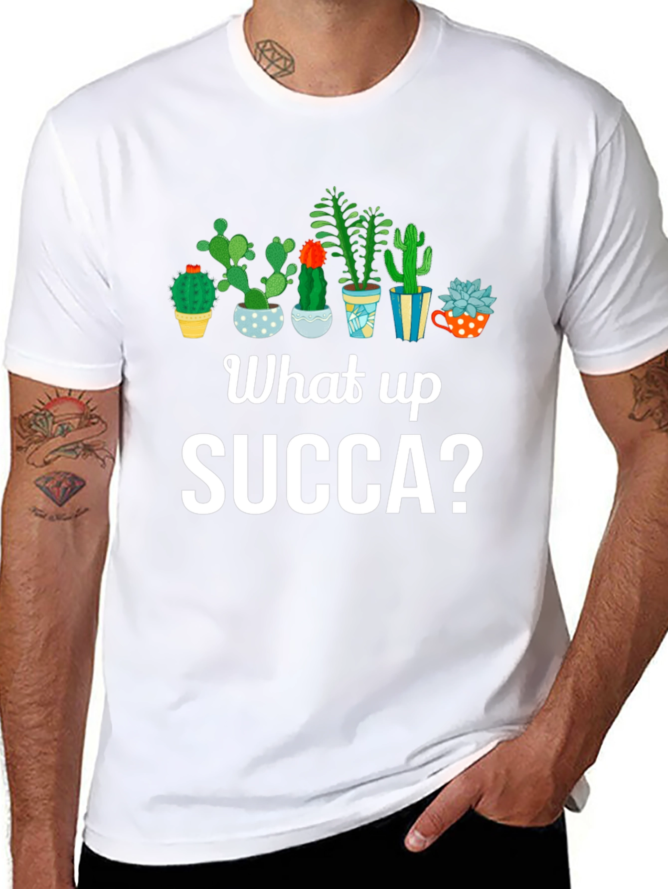 Black What up SUCCA? Cactus Graphic T-Shirt view 8