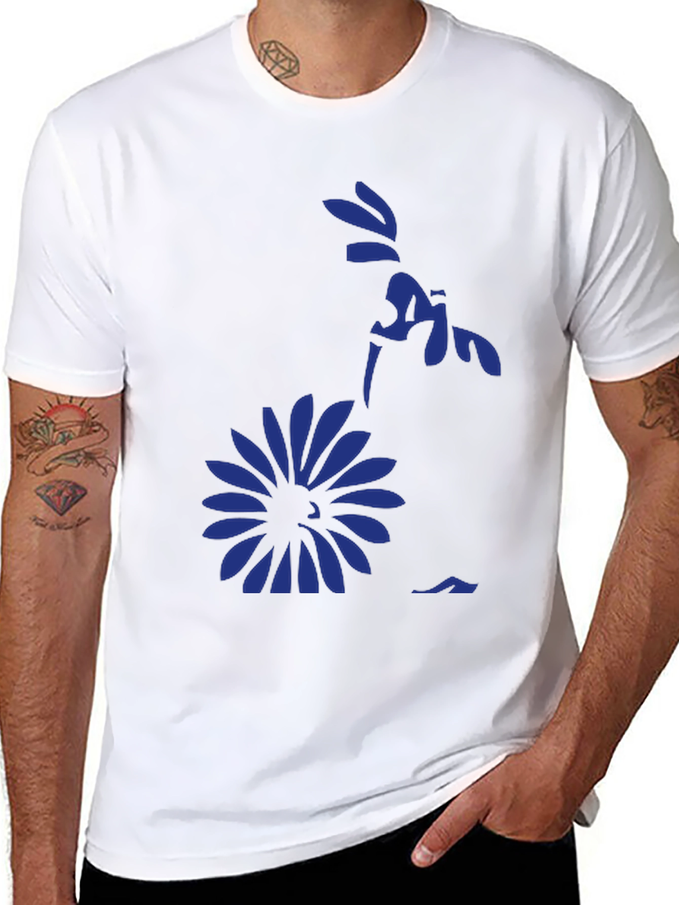 Black Black Graphic Tee - Floral Silhouette Design view 8