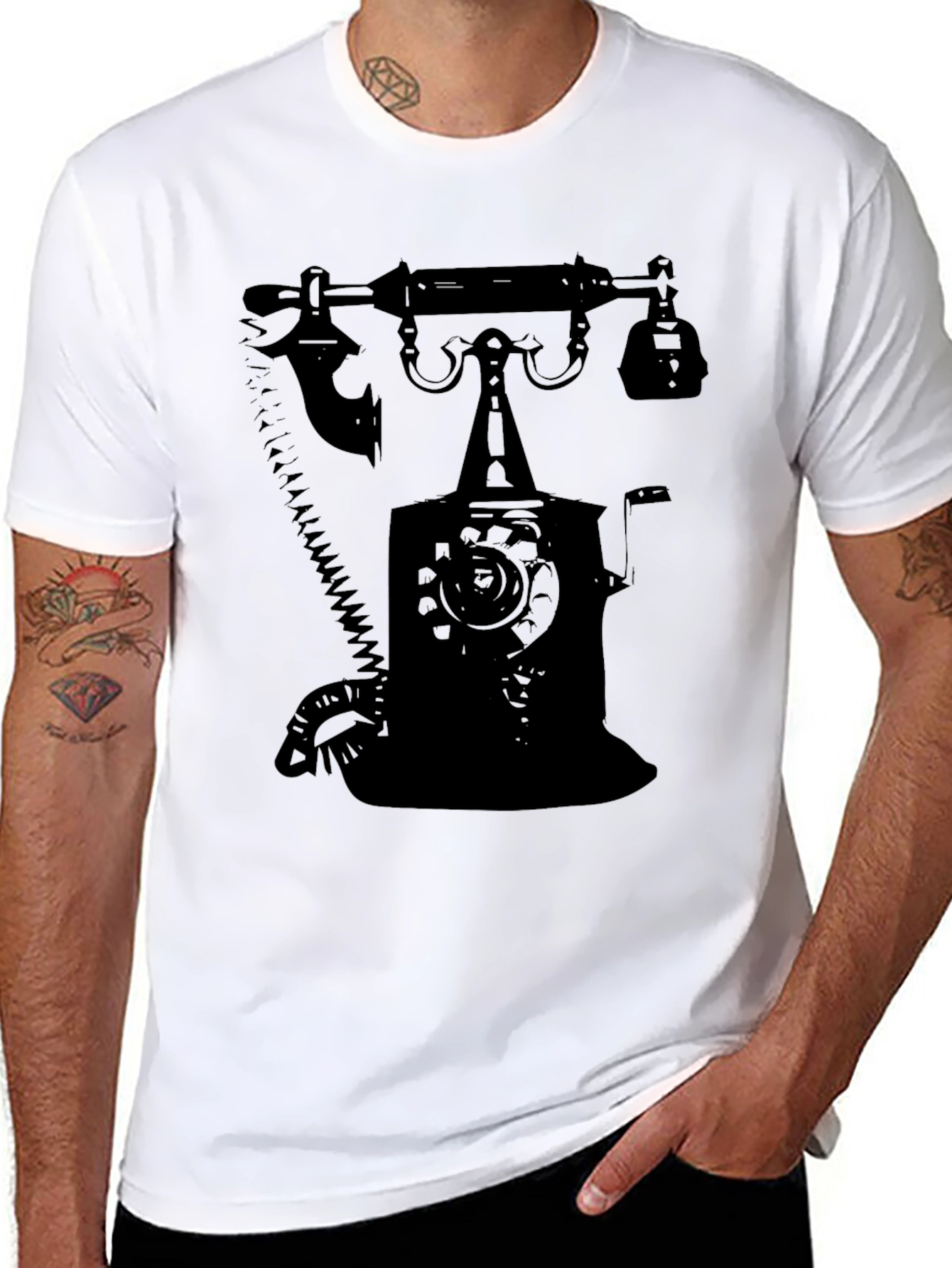 Black Retro Rotary Phone Graphic T-Shirt - Classic Design view 8