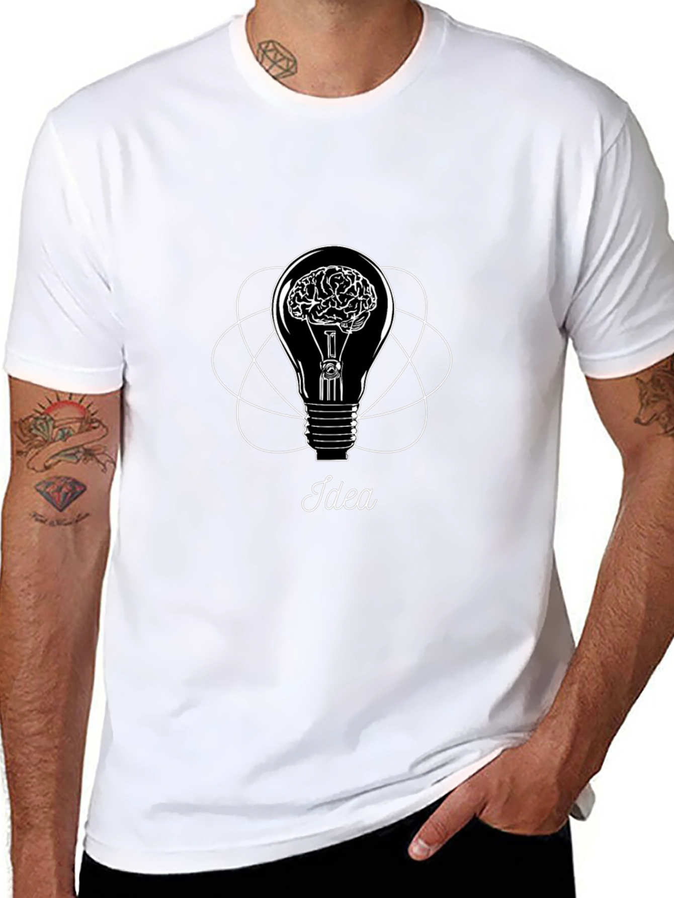 Black Idea Lightbulb Brain Graphic Tee - Think Outside the Box view 8