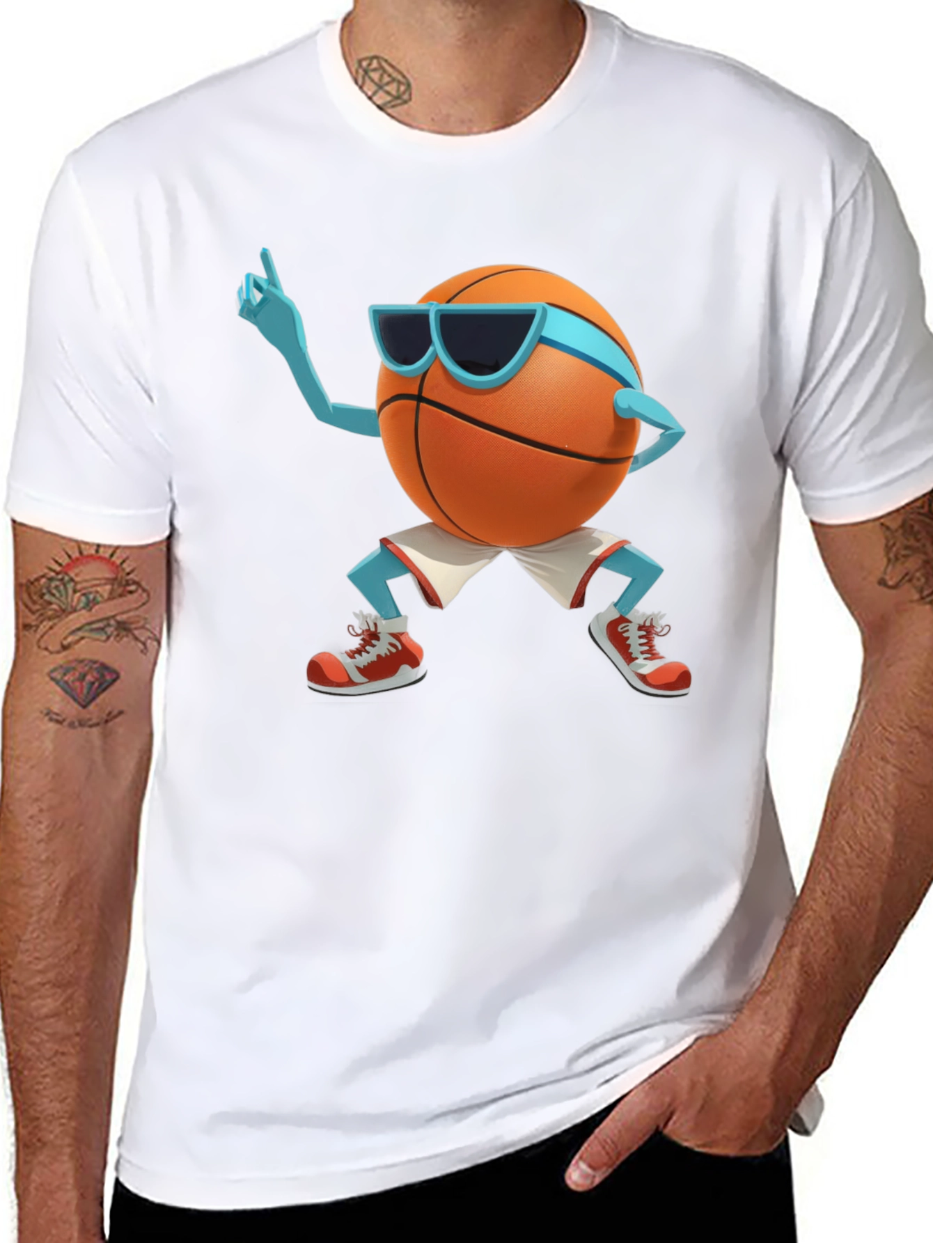 Black Cool Basketball Cartoon Graphic Black T-Shirt view 8