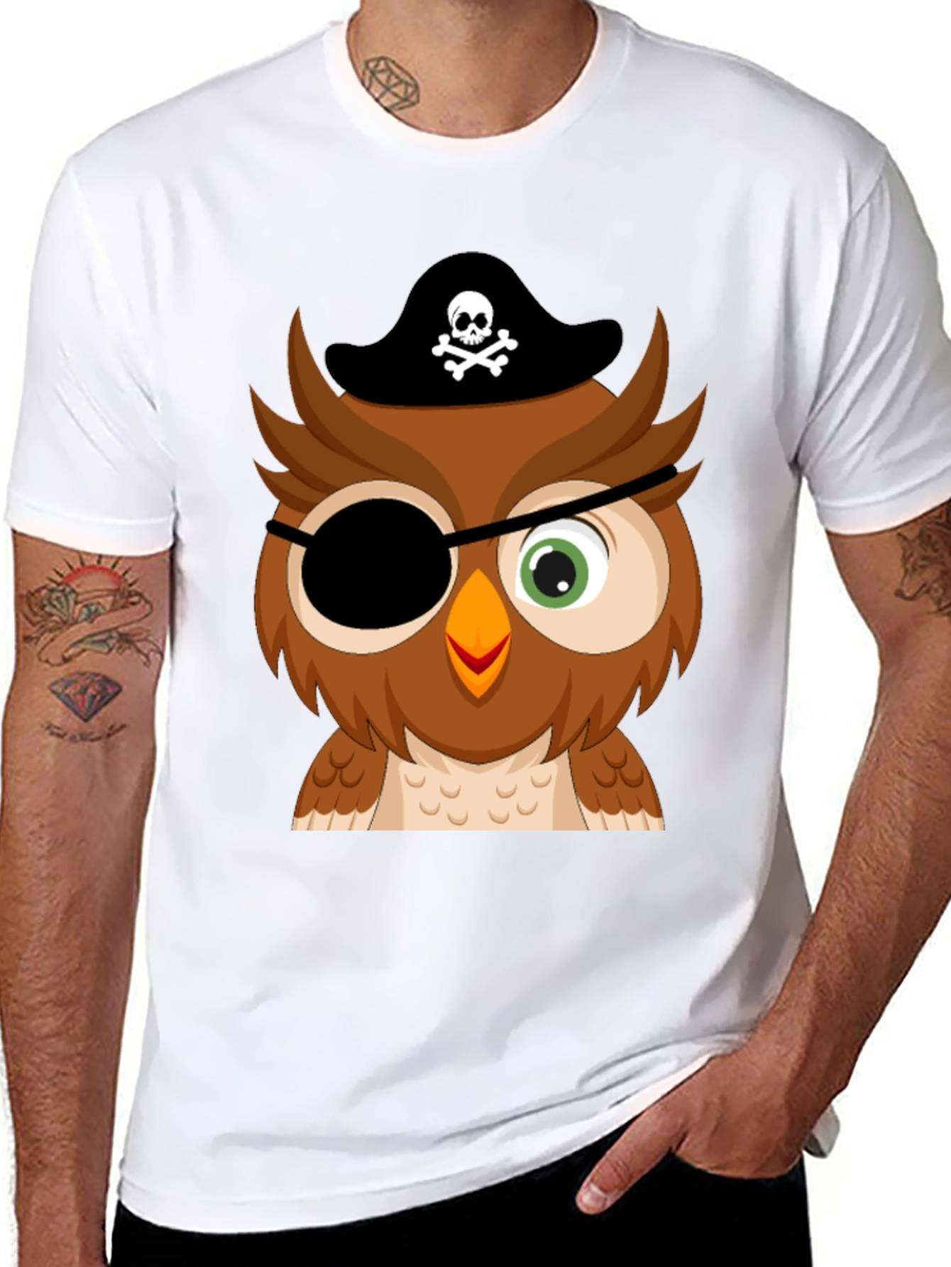 Black Pirate Owl Graphic Tee - Mens Black T-Shirt view 8