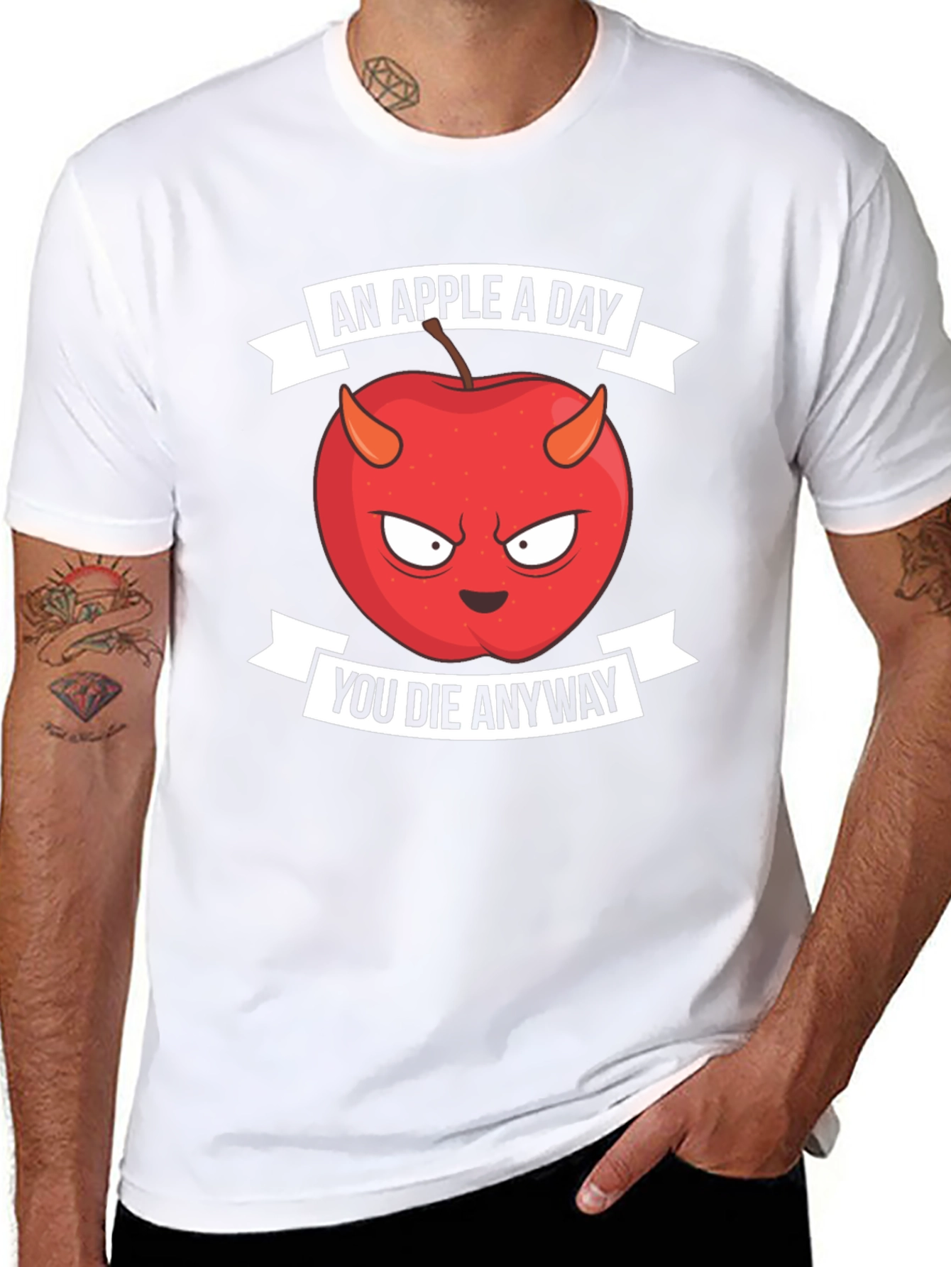 Black An Apple A Day You Die Anyway T-Shirt view 8