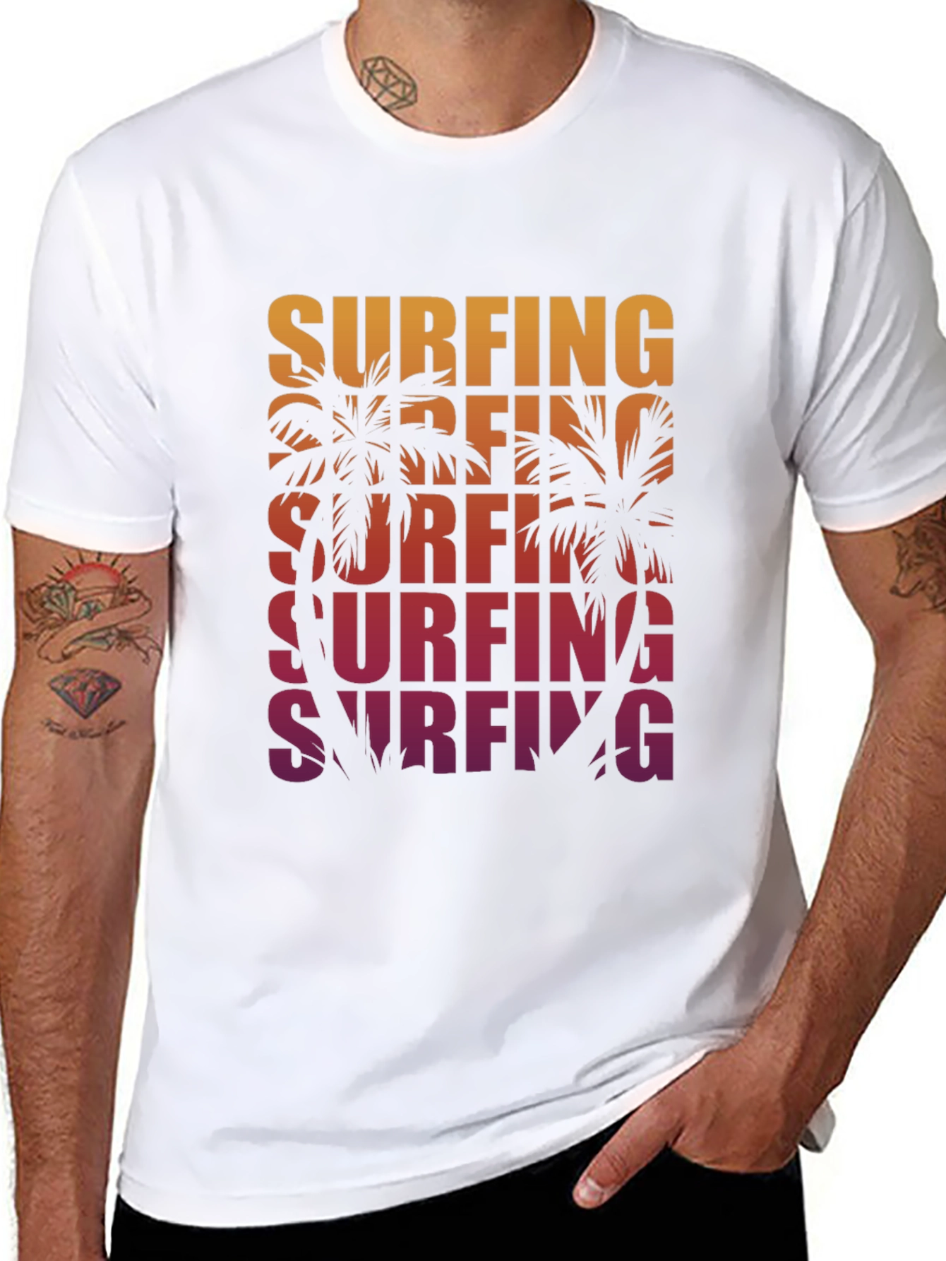 Black Surfing Palm Tree Graphic Tee - Retro Style view 8