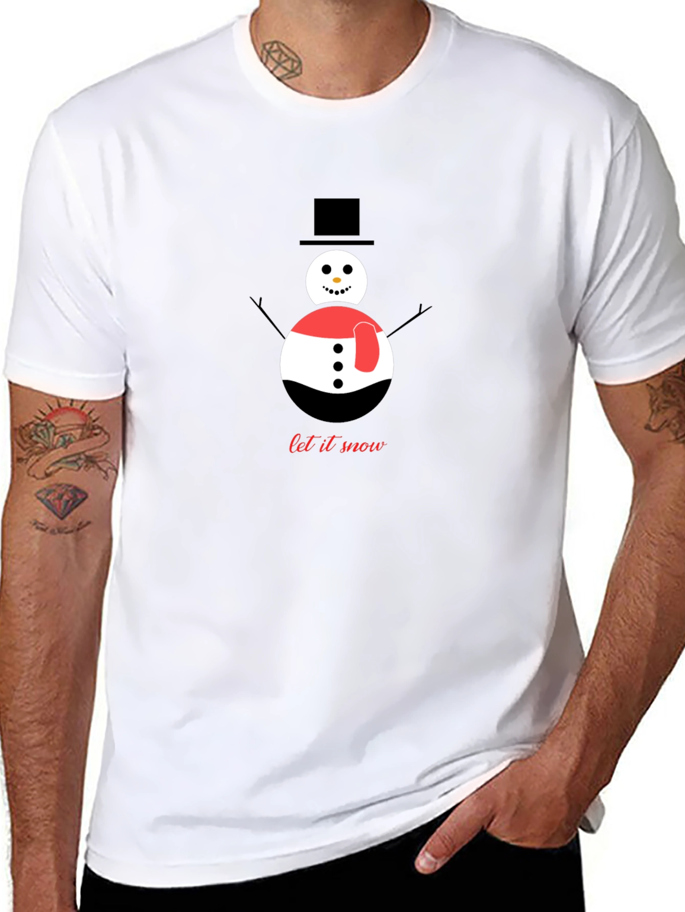 Black Snowman Graphic Tee - "Let It Snow" Winter Holiday Shirt view 8
