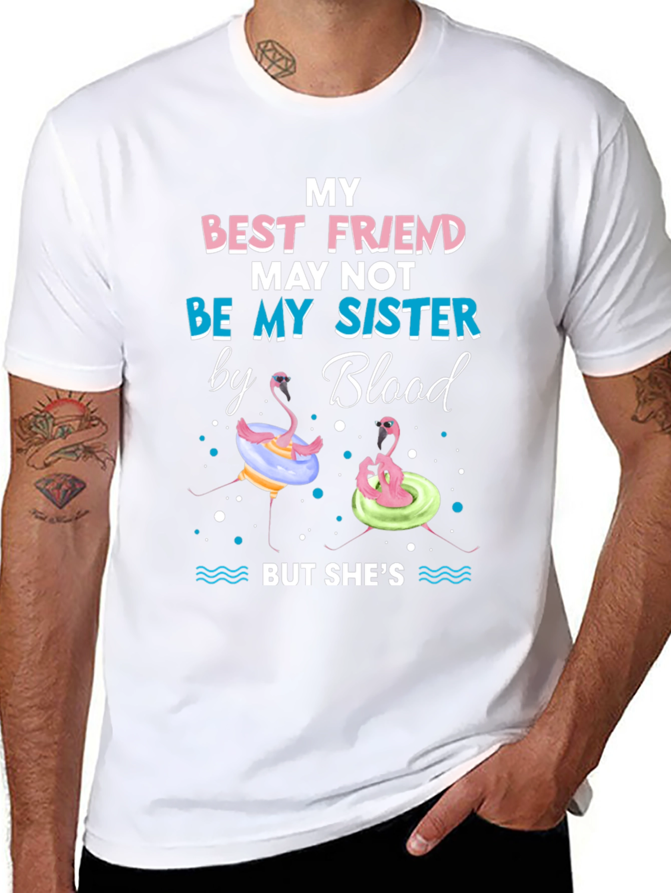 Black Best Friend Sister Flamingo Graphic Tee view 8