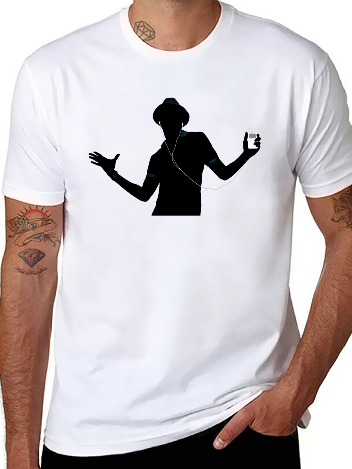 Black Silhouette Music Lover T-Shirt view 8