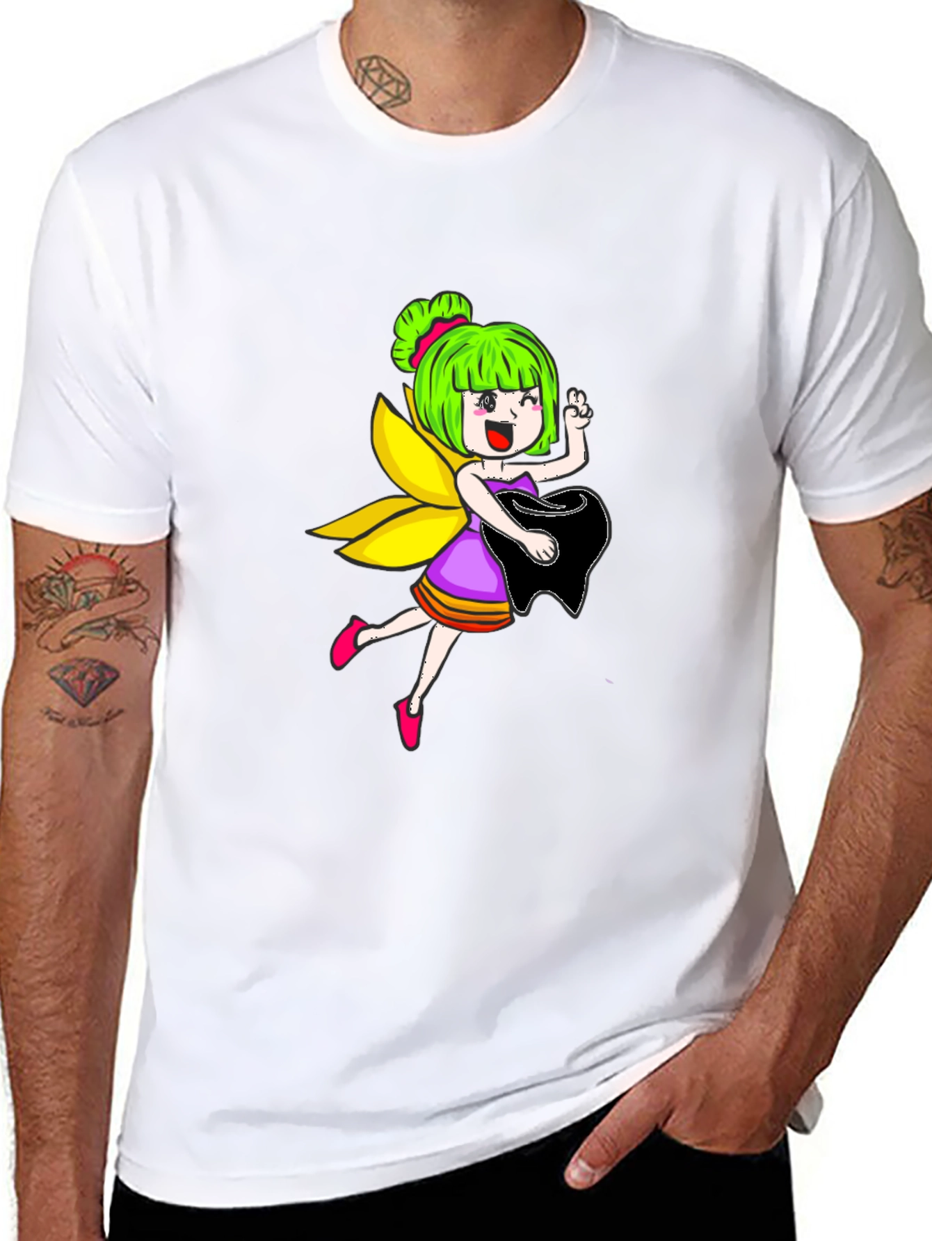 Black Fairy Graphic Print Black Tee view 8