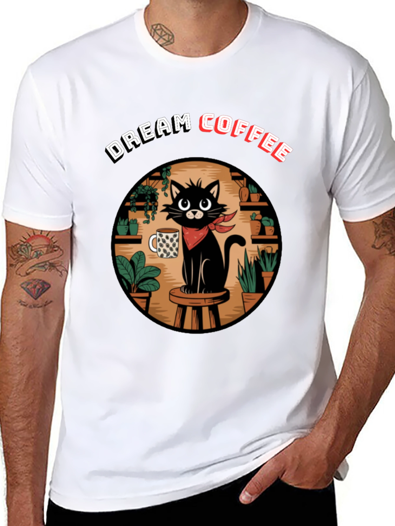 Black Dream Coffee Cat Graphic T-Shirt view 8