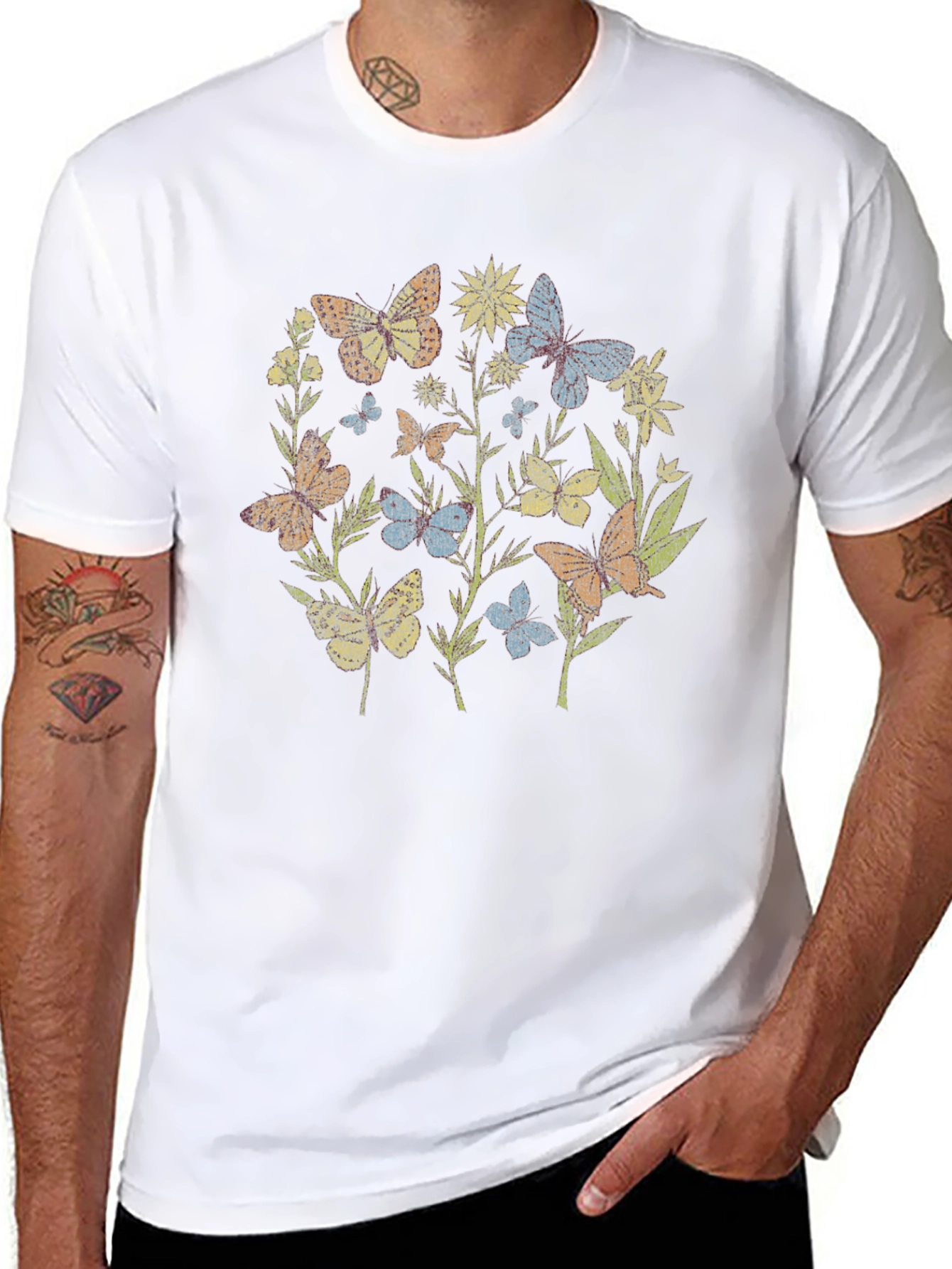 Black Butterfly Garden Graphic Tee - Black Cotton Blend view 8