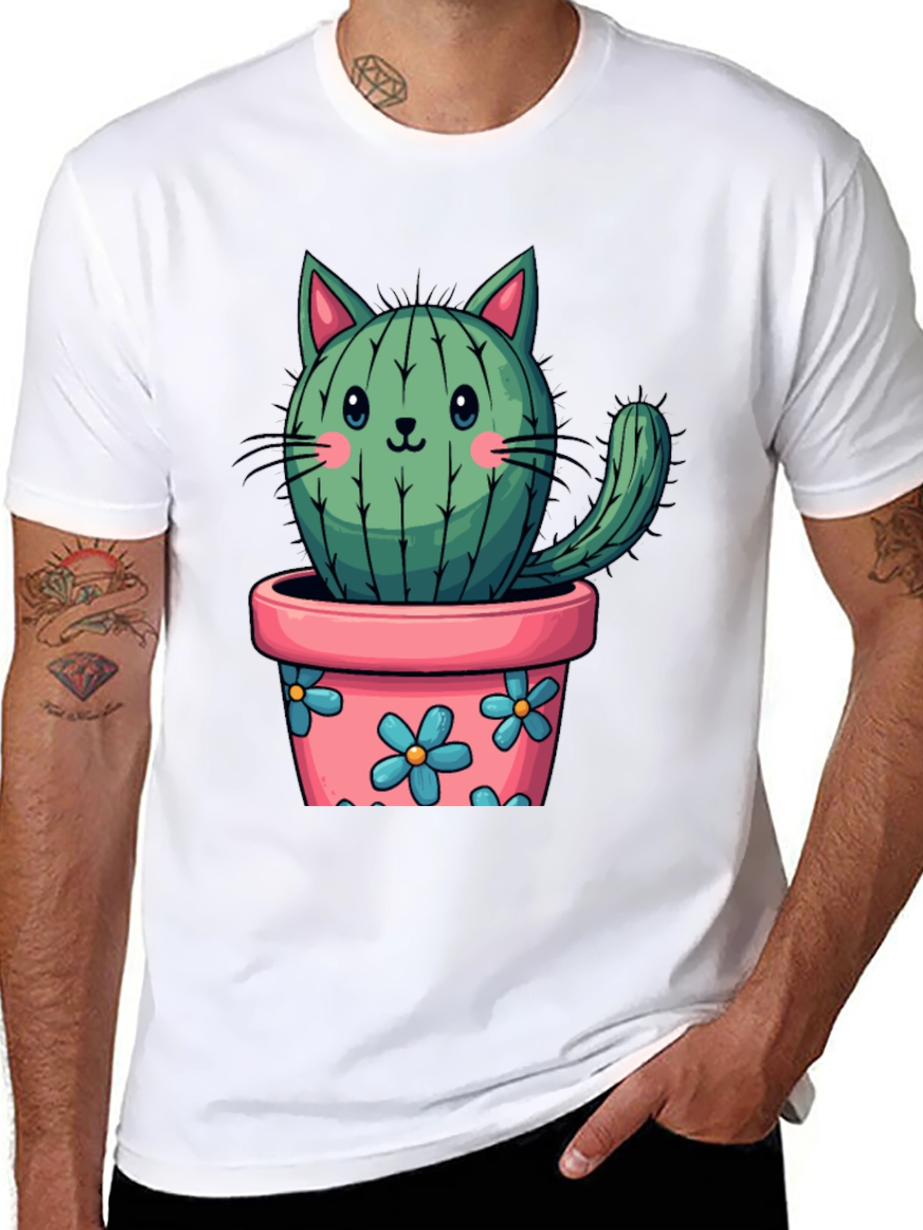 Black Cactus Cat T-Shirt - Potted Plant Kitten Tee view 8