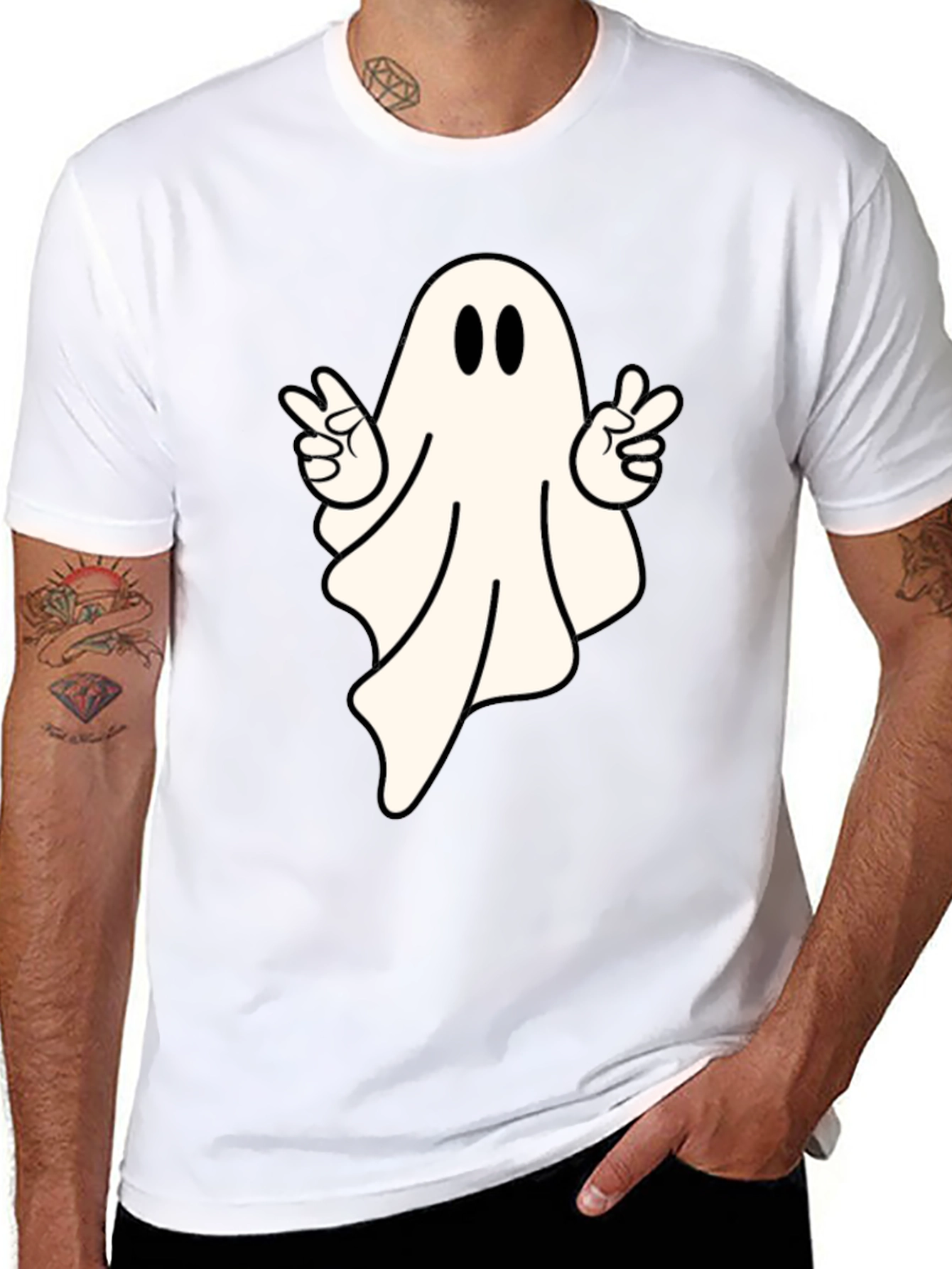 Black Cool Ghost Peace Sign T-Shirt - Spooky Season Apparel view 8