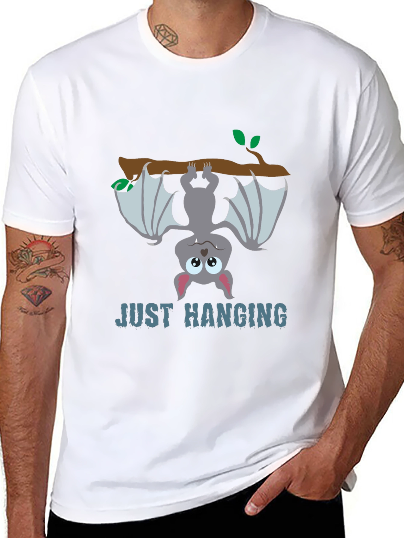 Black Just Hanging Bat Graphic Tee - Black Cotton T-Shirt view 8