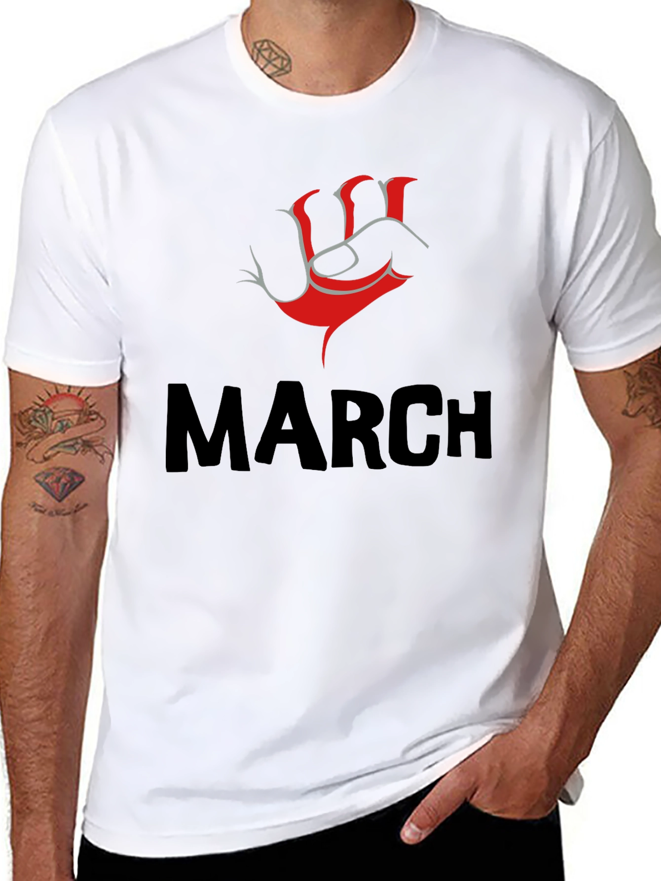 Black Bold March T-Shirt with Red Fist Design - Mens view 8