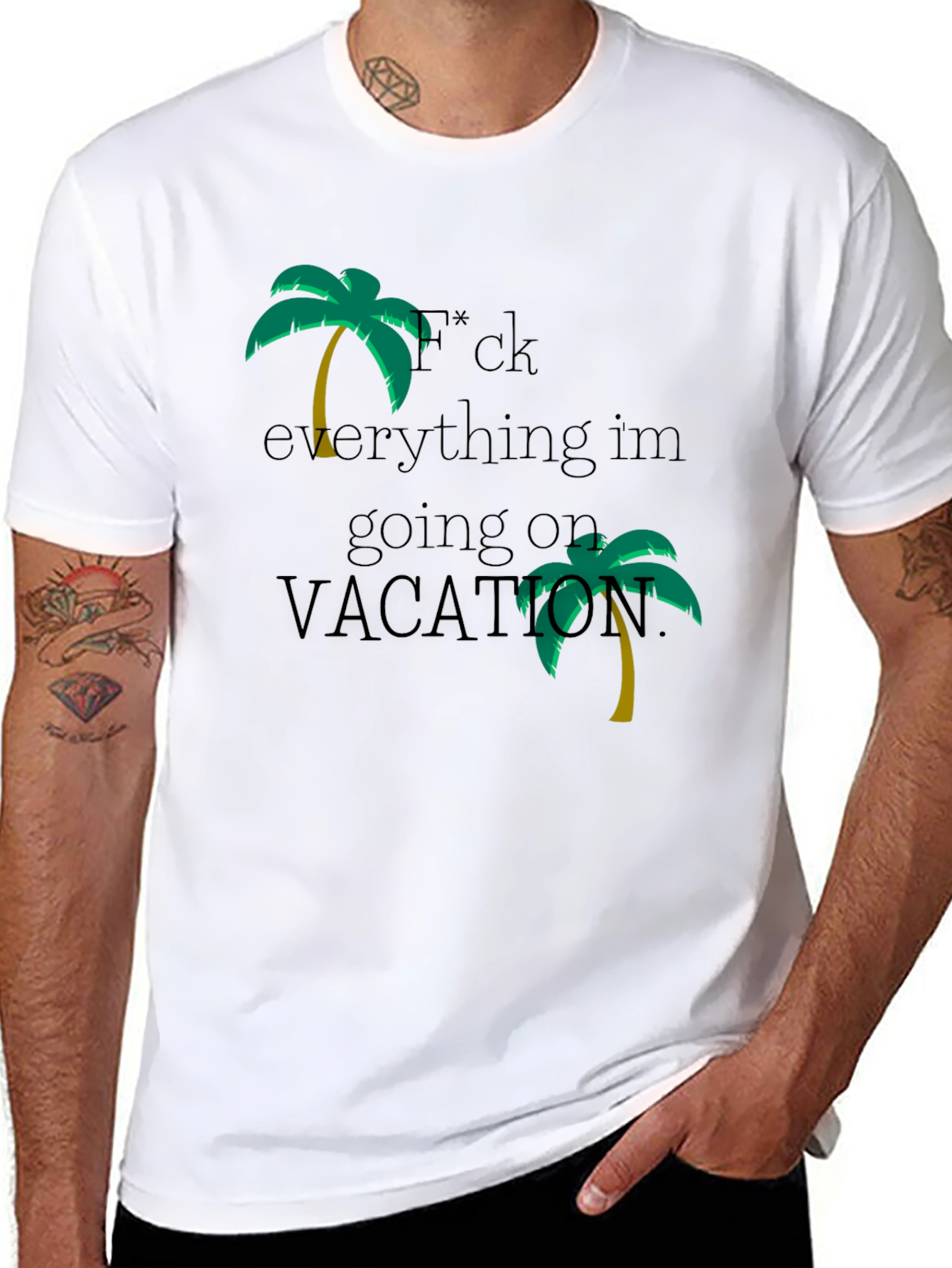 Black Vacation Mode Black T-Shirt - Palm Tree Design view 8