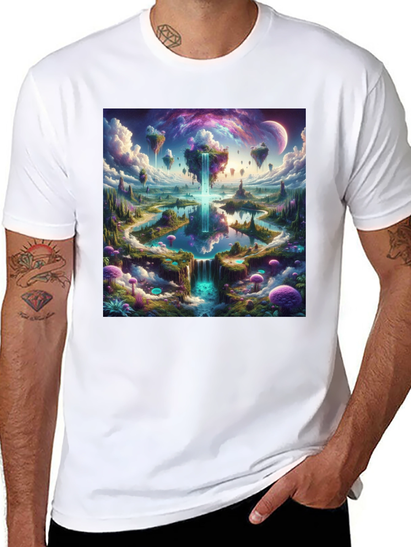 Black Fantasy Landscape Graphic Tee - Black Cotton Blend view 8