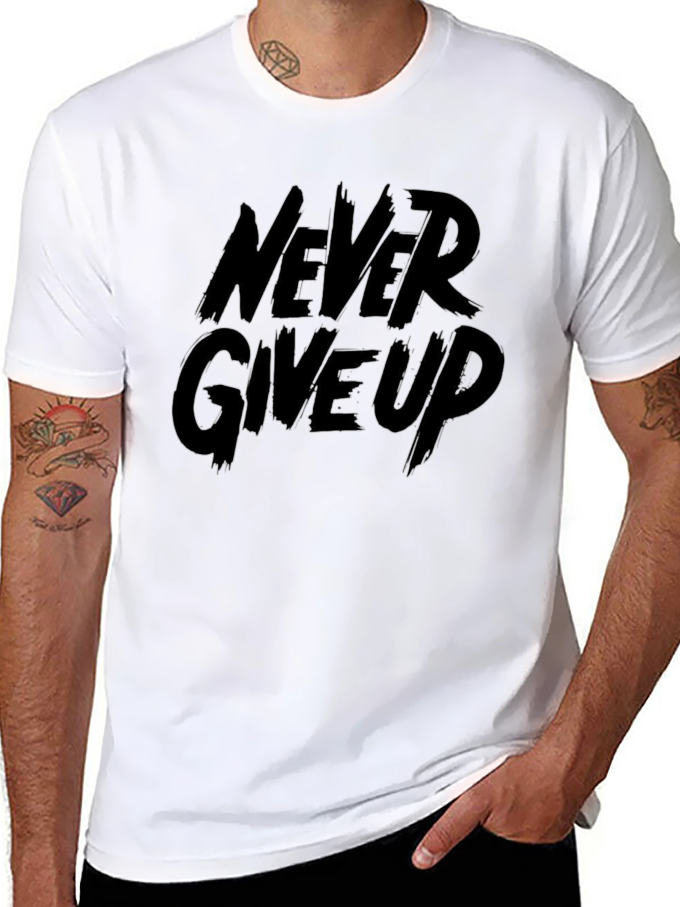 Black Never Give Up Black Graphic Tee view 8