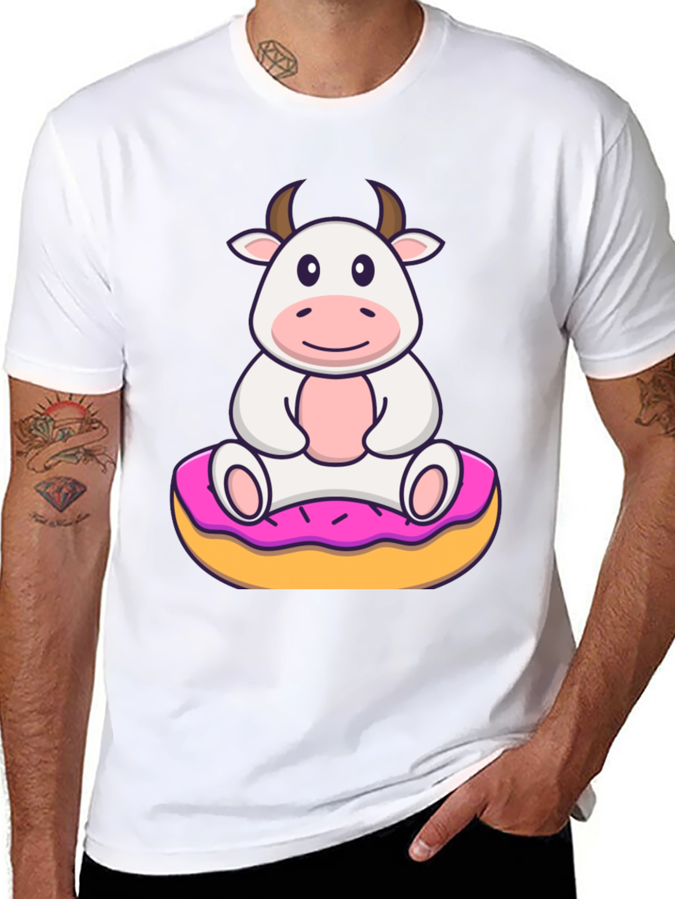 Black Cow on Donut Graphic Tee - Cute Cartoon Style view 8