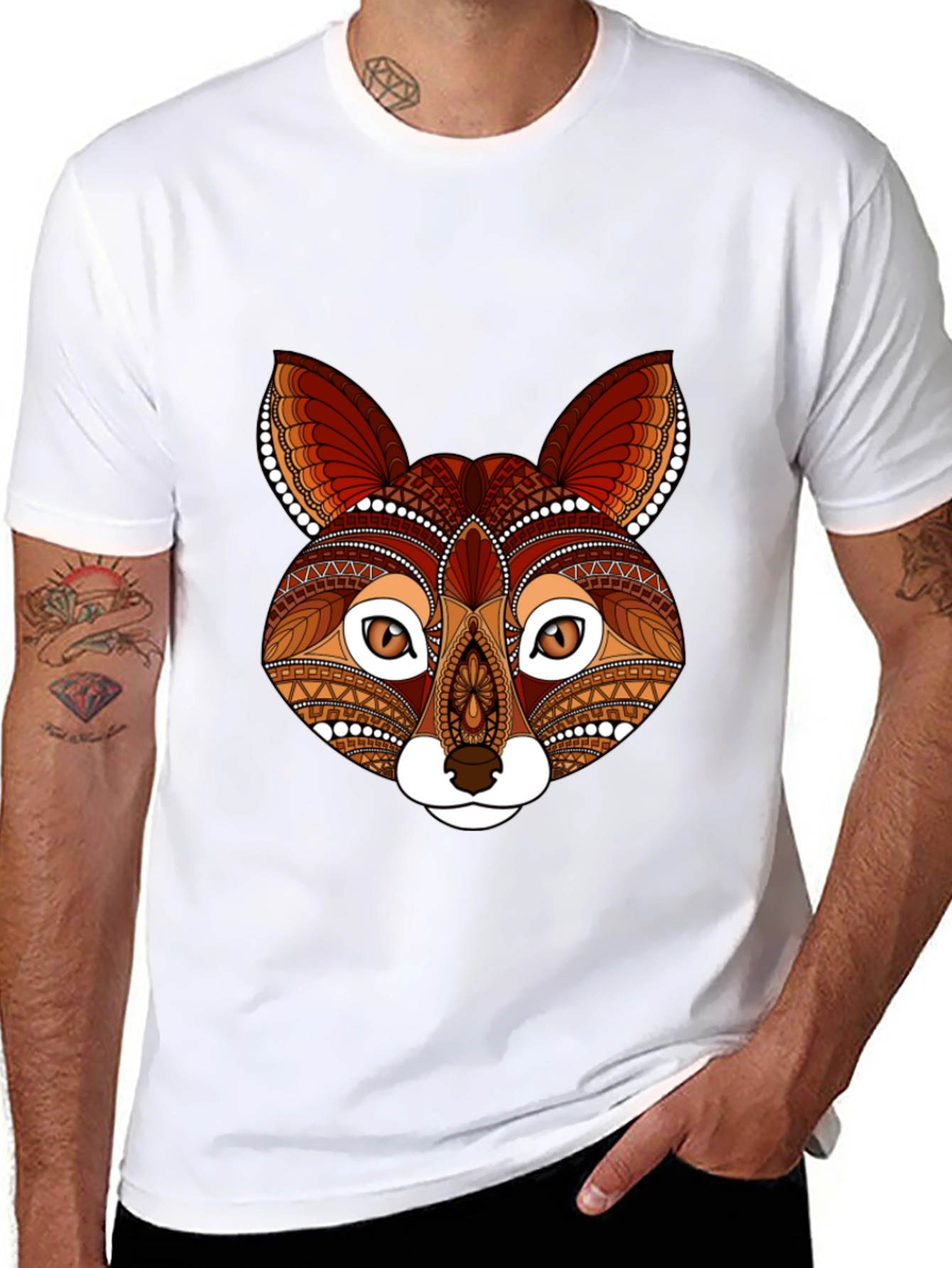 Black Fox Head Graphic Print T-Shirt view 8