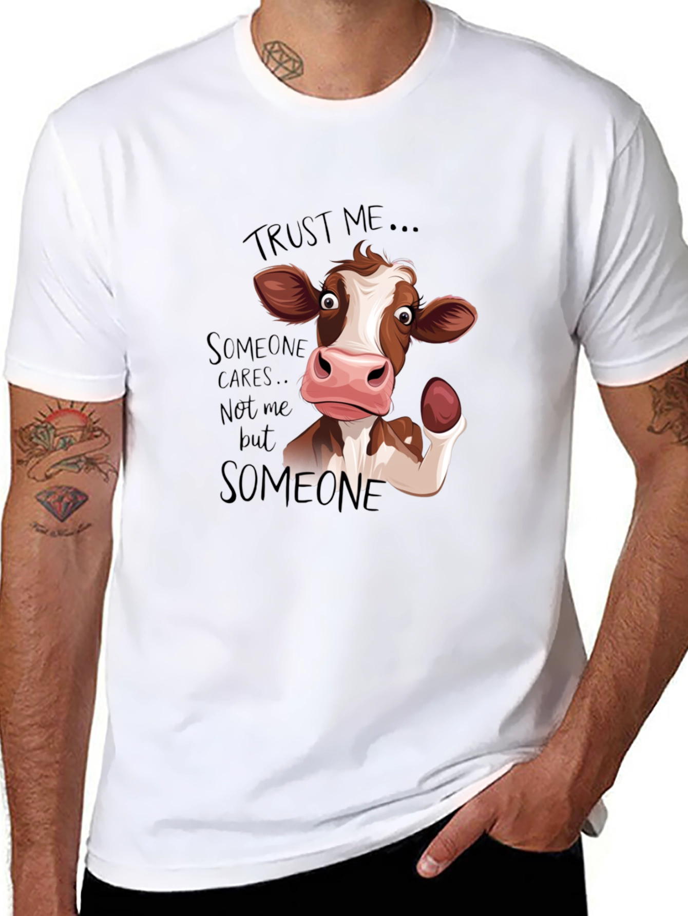 Black Trust Me, Someone Cares Cow Graphic Tee view 8