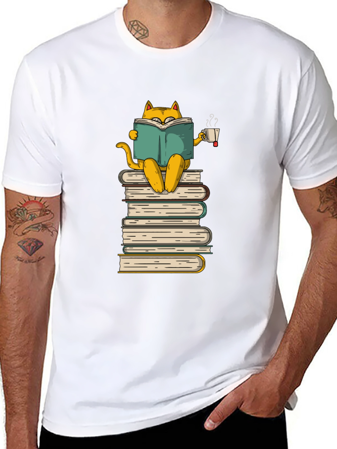 Black Bookish Cat T-Shirt: Cozy Reader view 8