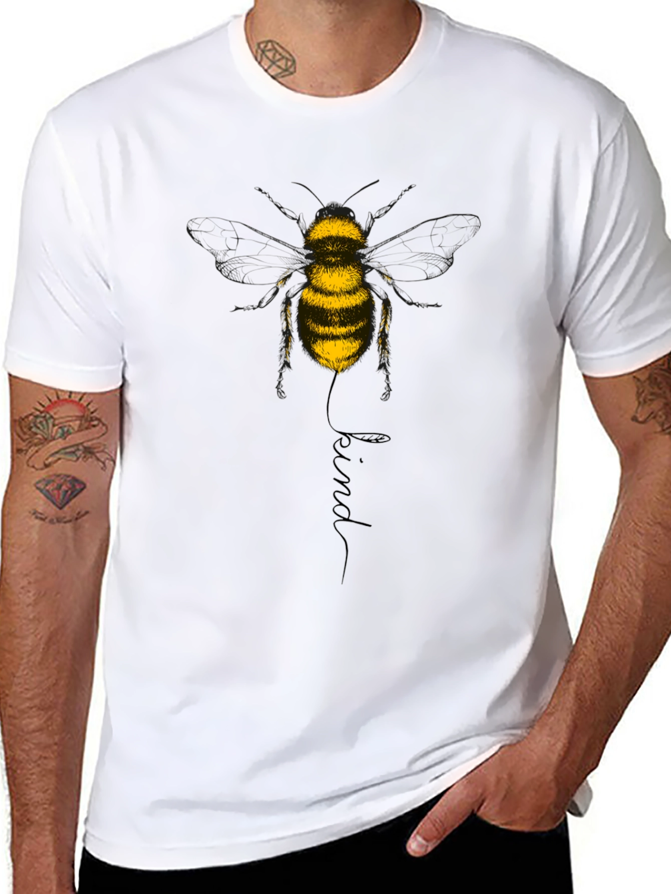 Black Kind Bee Graphic Tee - Stylish Black T-Shirt view 8