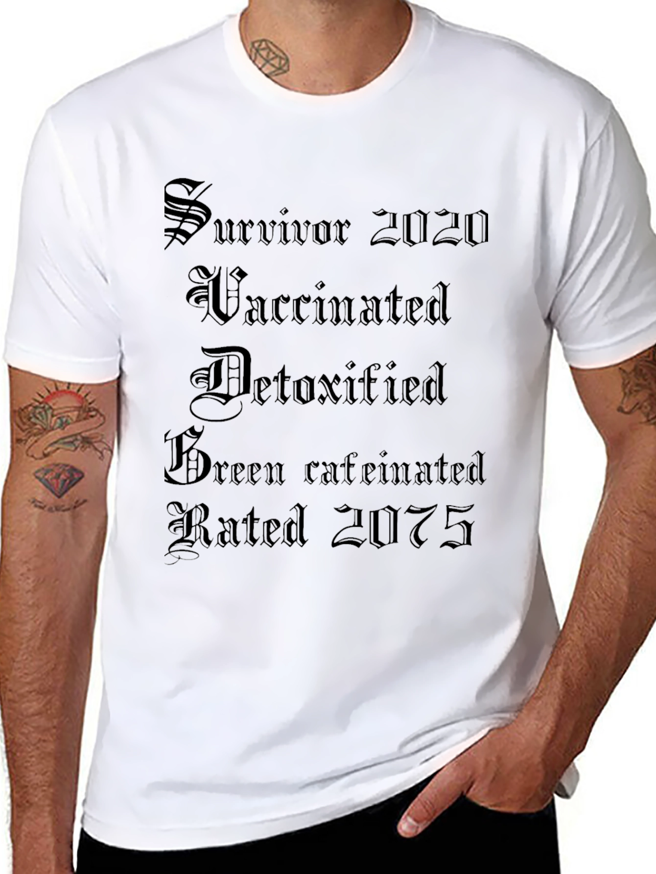 Black Survivor 2020 T-Shirt - Vaccinated, Detoxified & Caffeinated view 8