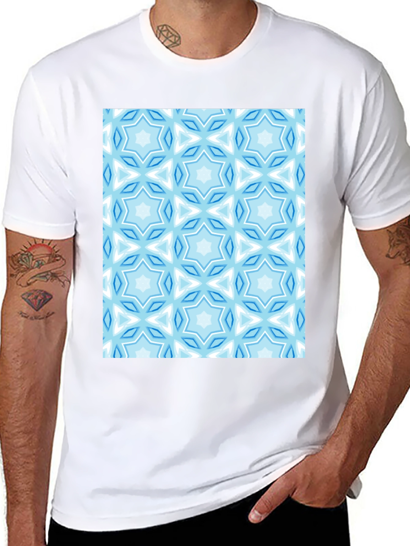 Black Blue Star Pattern T-Shirt view 8